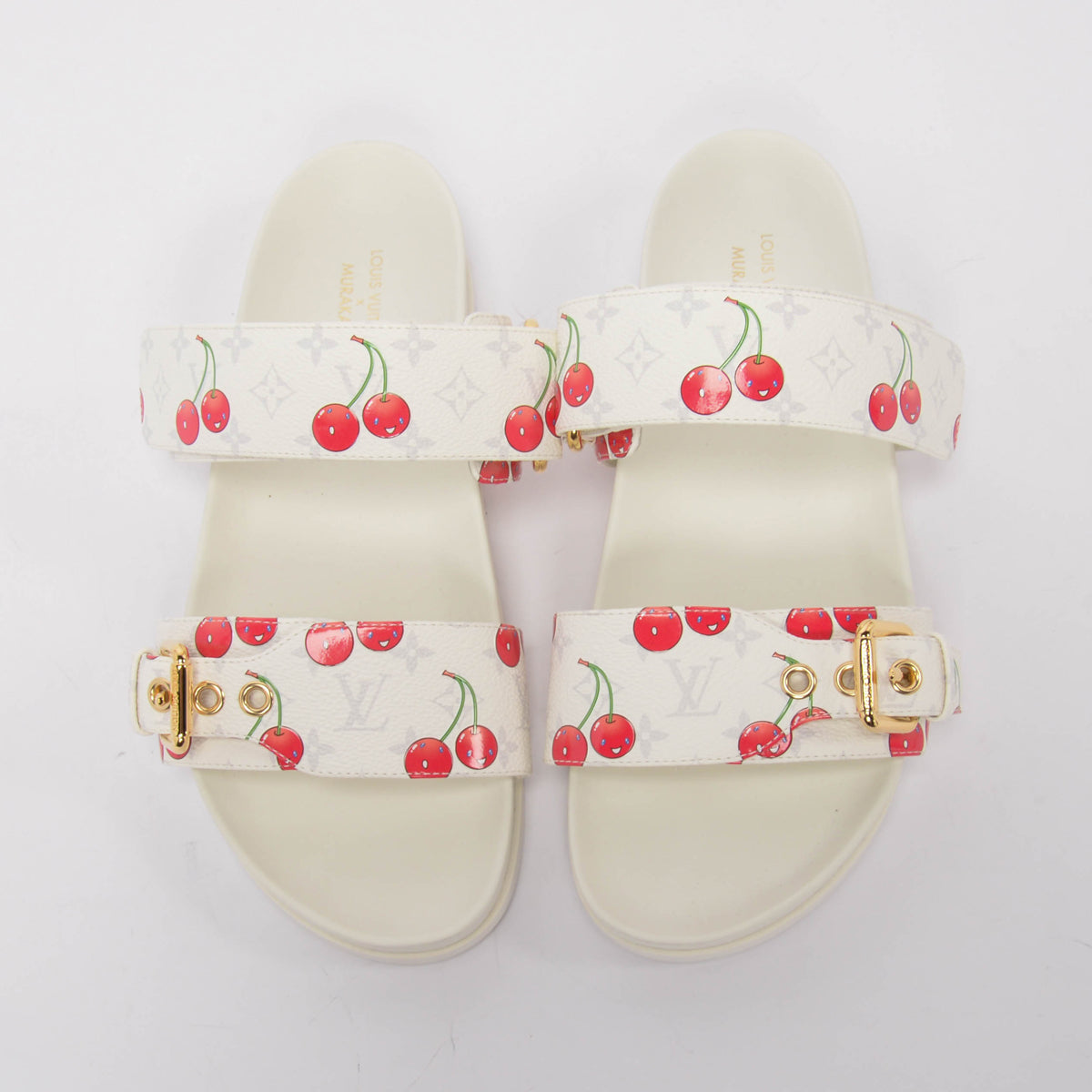 Louis Vuitton x TM White Monogram Cerises Bom Dia Comfort Flat Mules 38