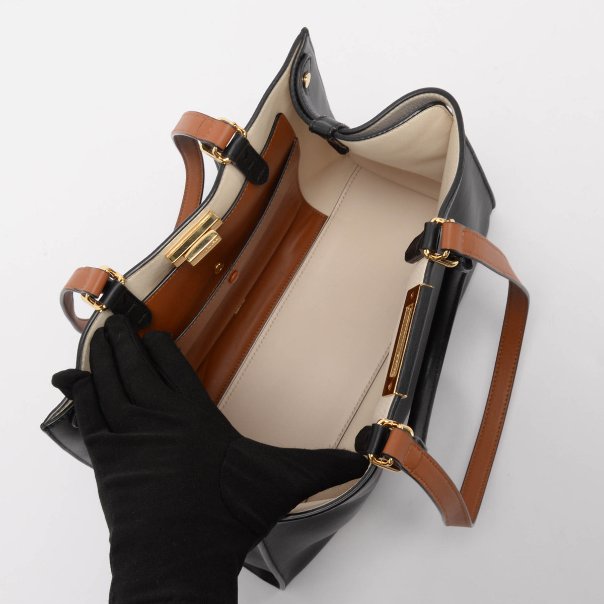 Fendi Black & Brandy Vitello Small Peekaboo X-Tote
