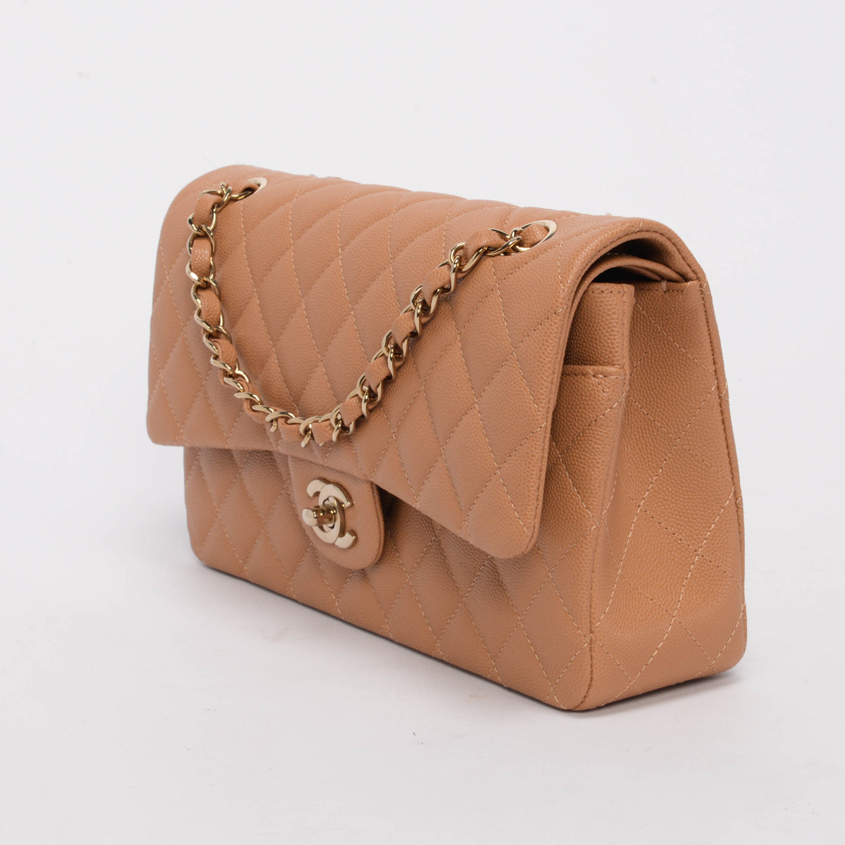 Chanel Dark Beige Caviar Medium Classic Flap Bag LGHW