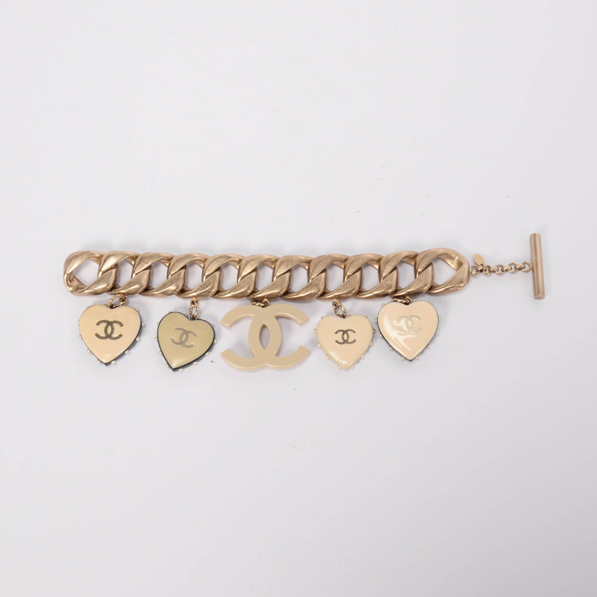 Chanel Light Gold Enamel & Pearl CC Motif Bracelet