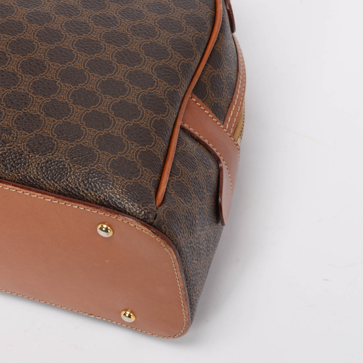 Celine Vintage Tan Macadam Canvas Bowling Bag