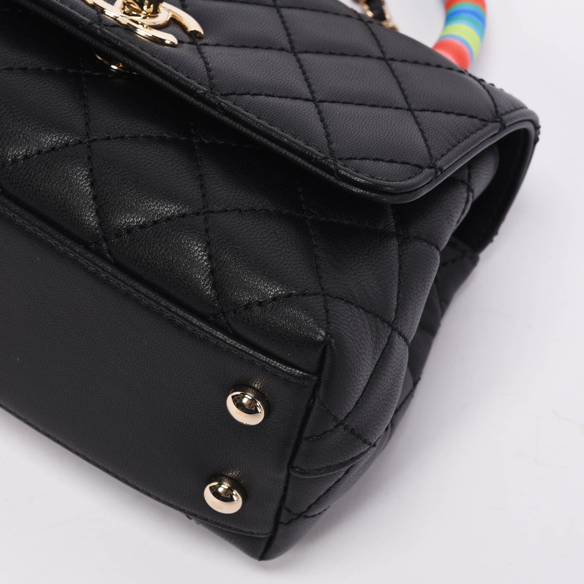 Chanel Black Goatskin Rainbow Extra Mini Coco Handle Bag