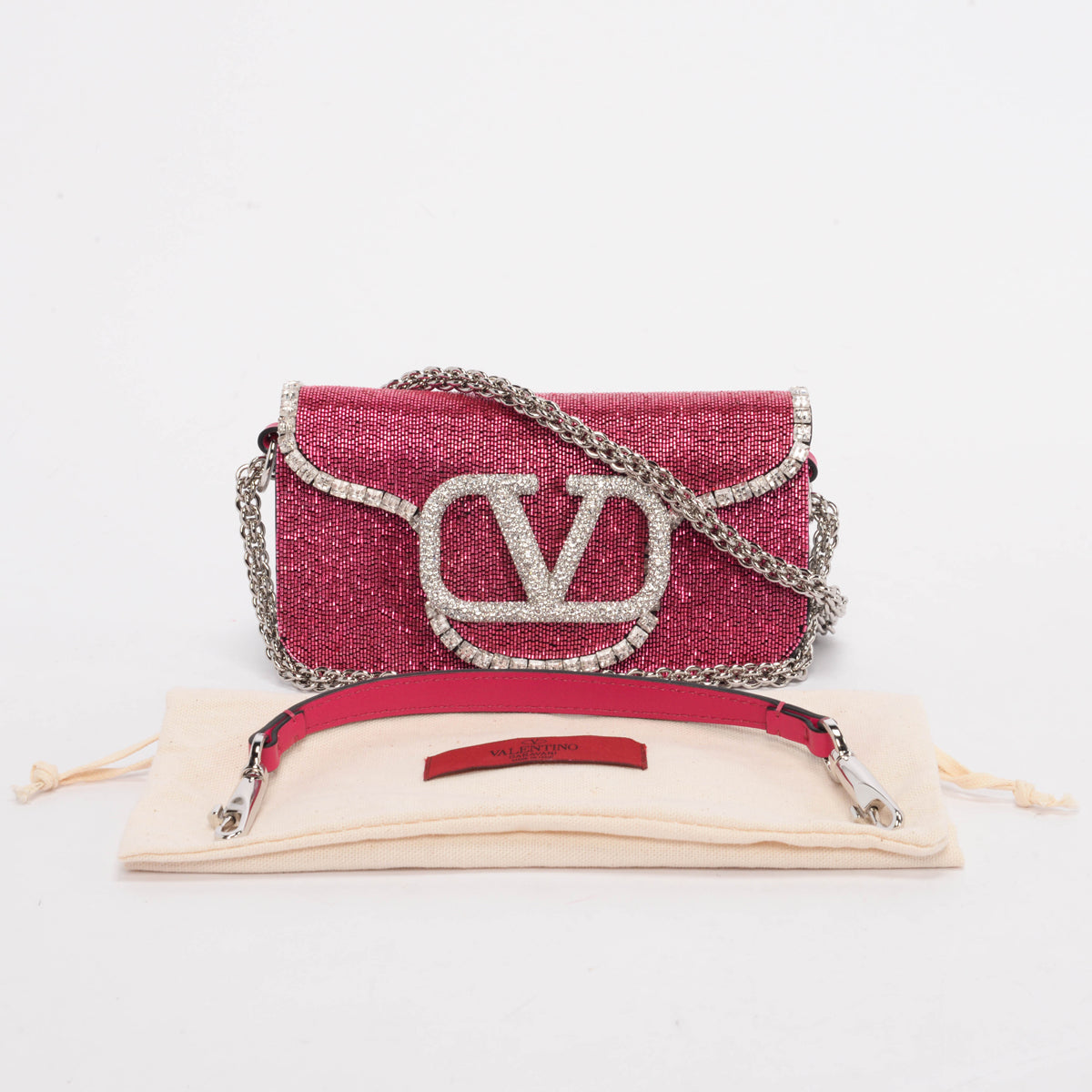 Valentino Pink Crystal Embellished Small Loco Bag