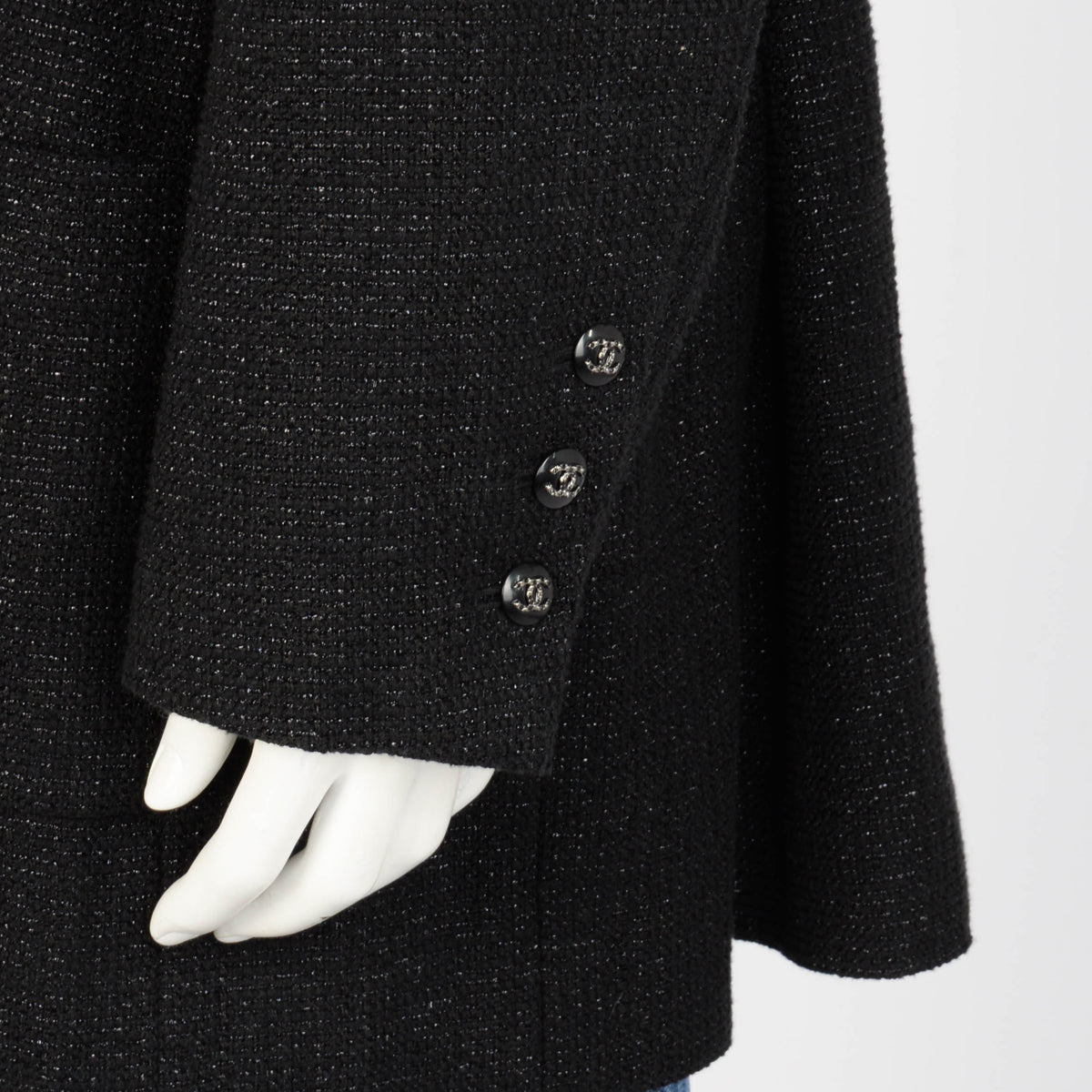 Chanel Black Lurex Tweed Braided Belt Jacket FR 50