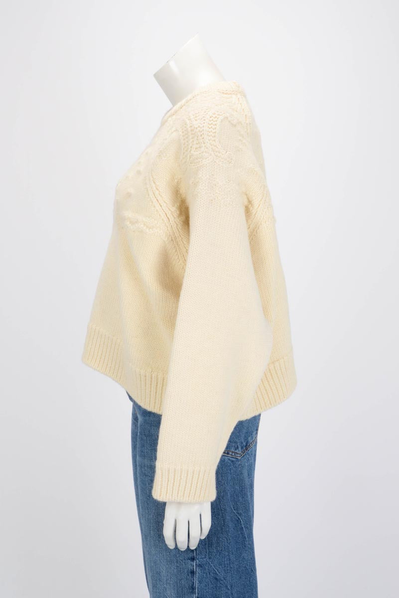 Celine Ecru Wool Knit Triomphe Sweater M