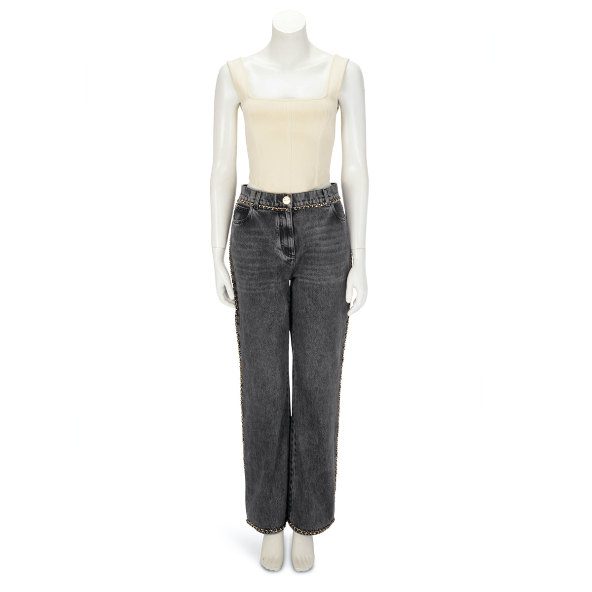 Chanel Black Denim CC Chain Trim Jeans FR 42