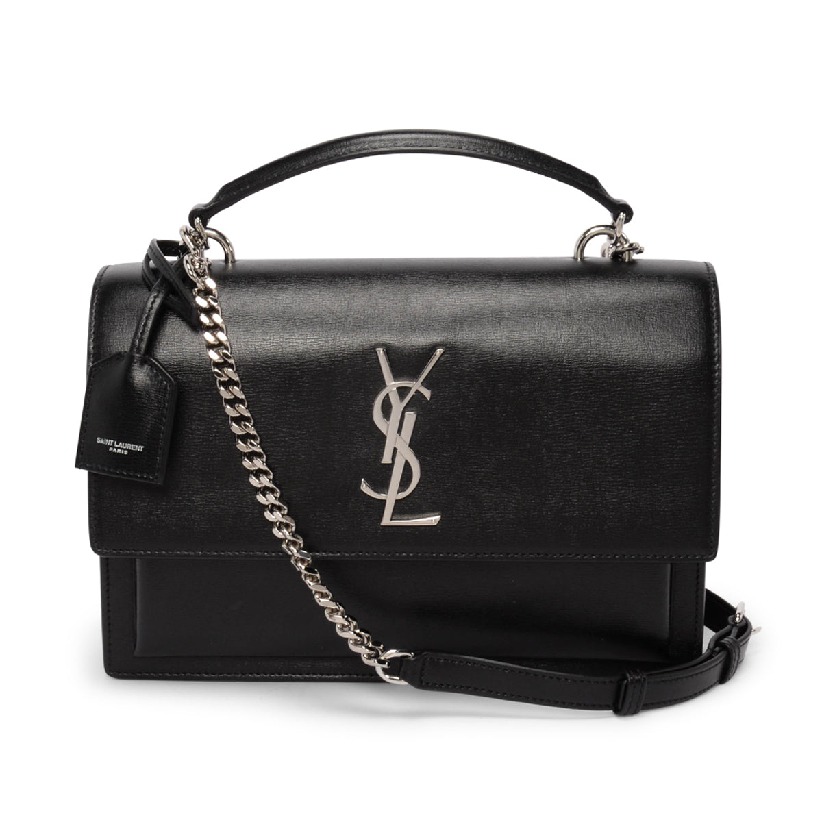 Saint Laurent Black Calfskin Medium Sunset Top Handle Bag
