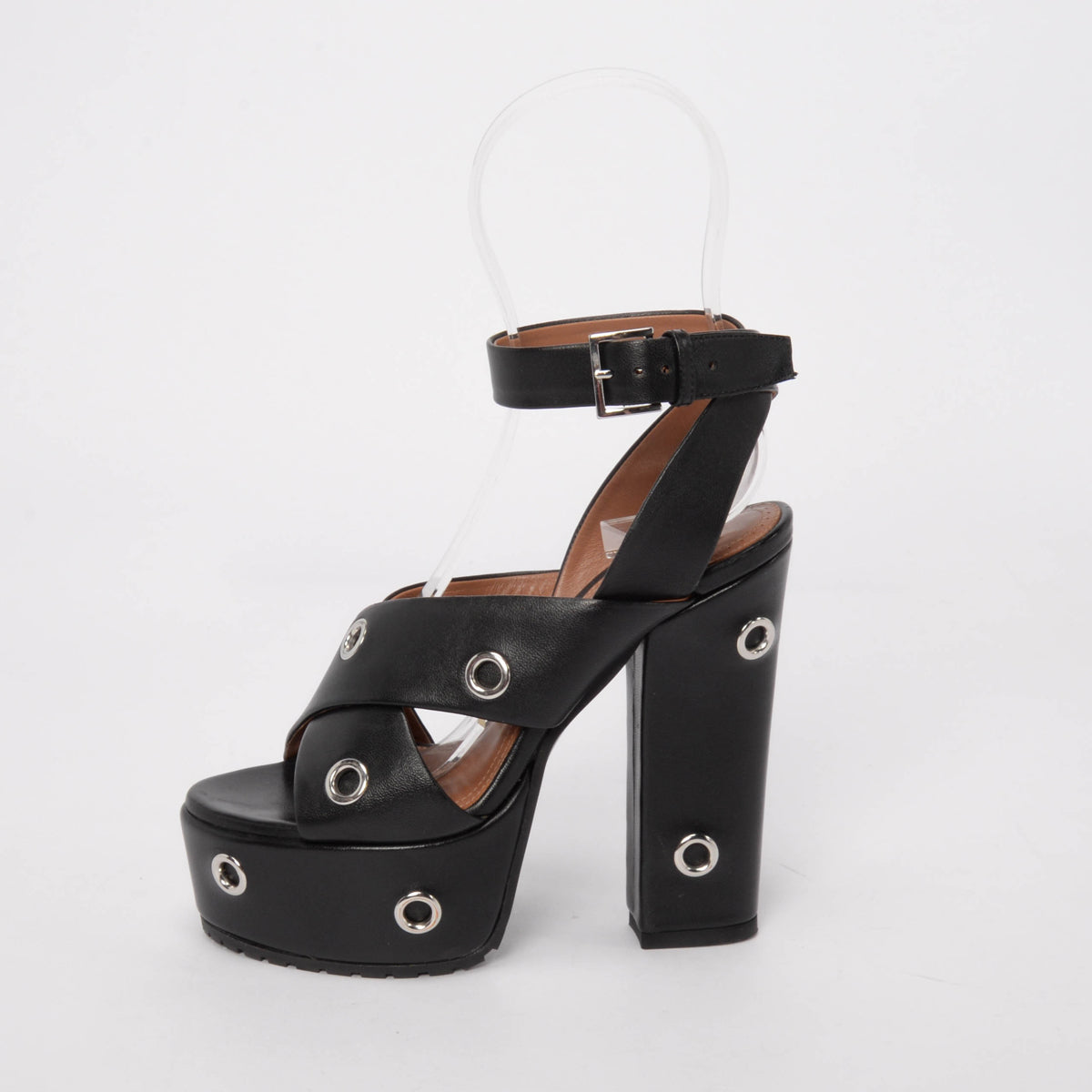 Alaia Black Leather Eyelet Embellished Platform Sandals 35