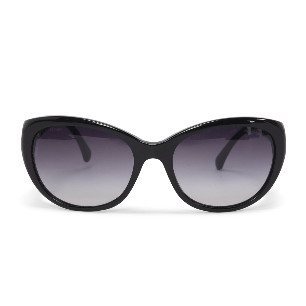 Chanel Black Acetate Camellia Round Sunglasses