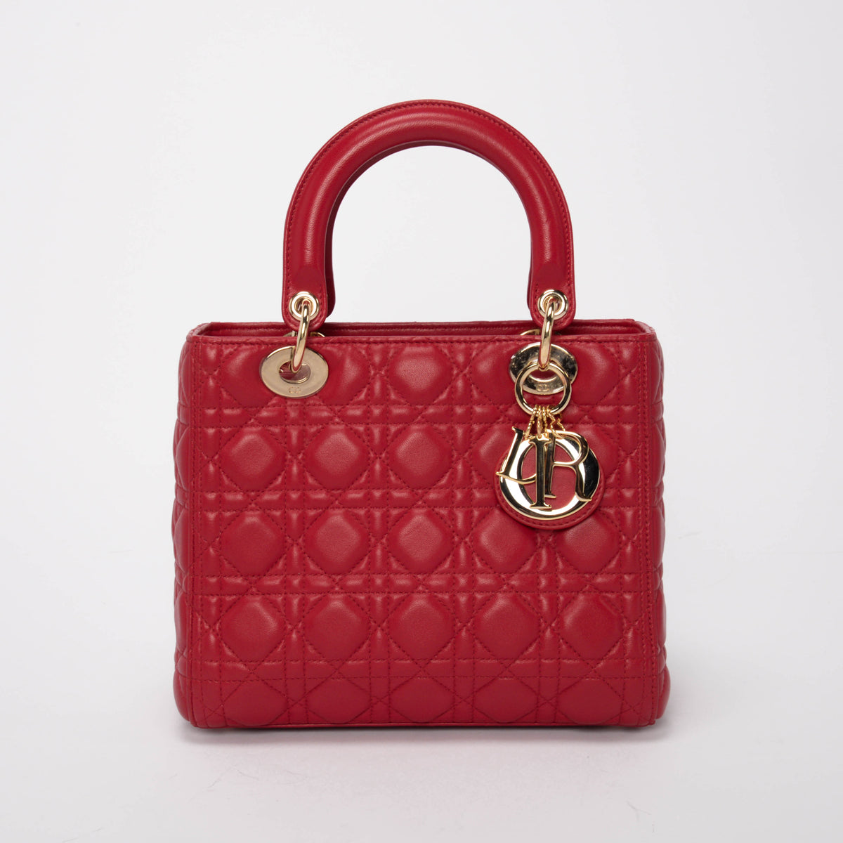Dior Red Lambskin Cannage Medium Lady Dior Bag
