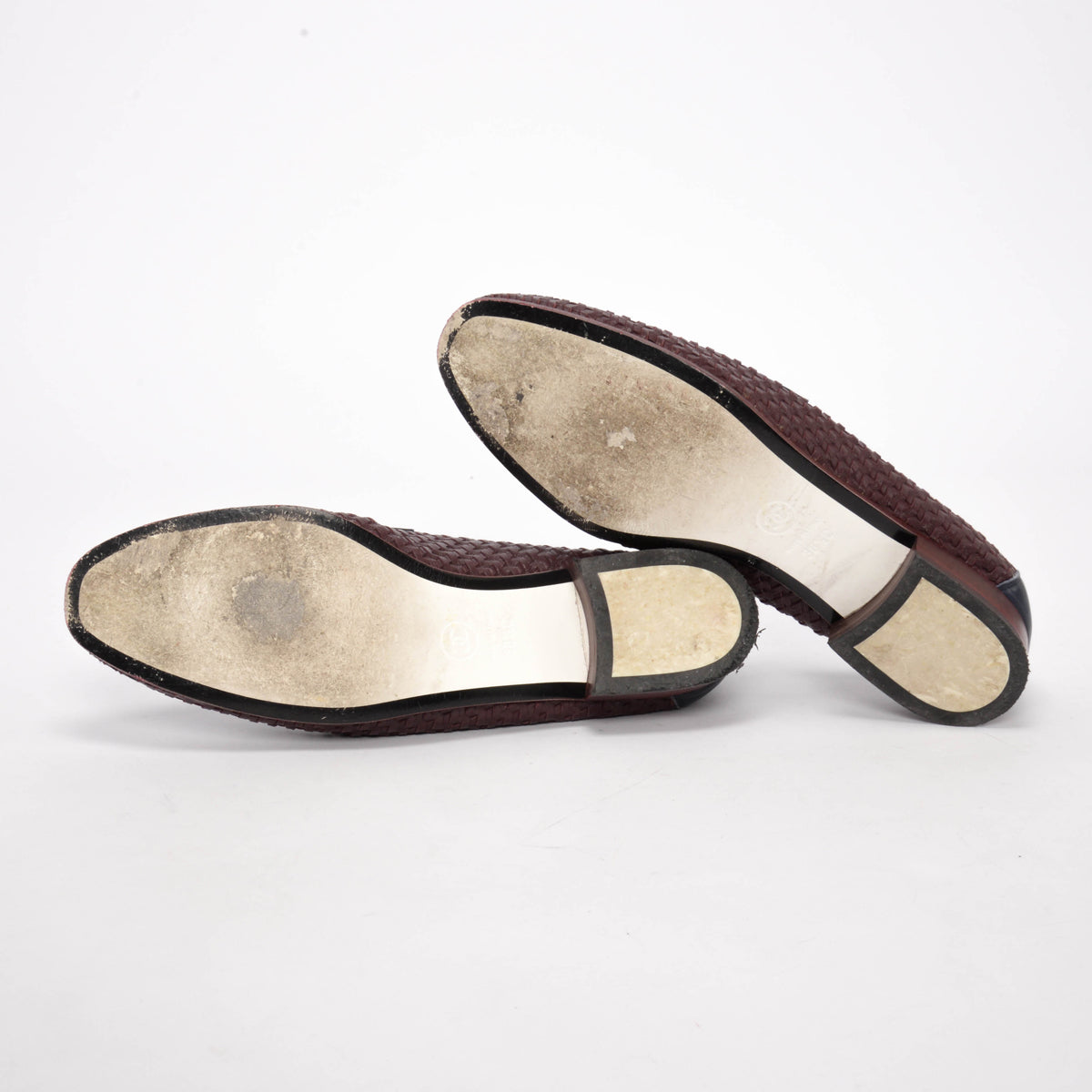 Chanel Burgundy & Navy Woven Leather CC Loafers 38.5