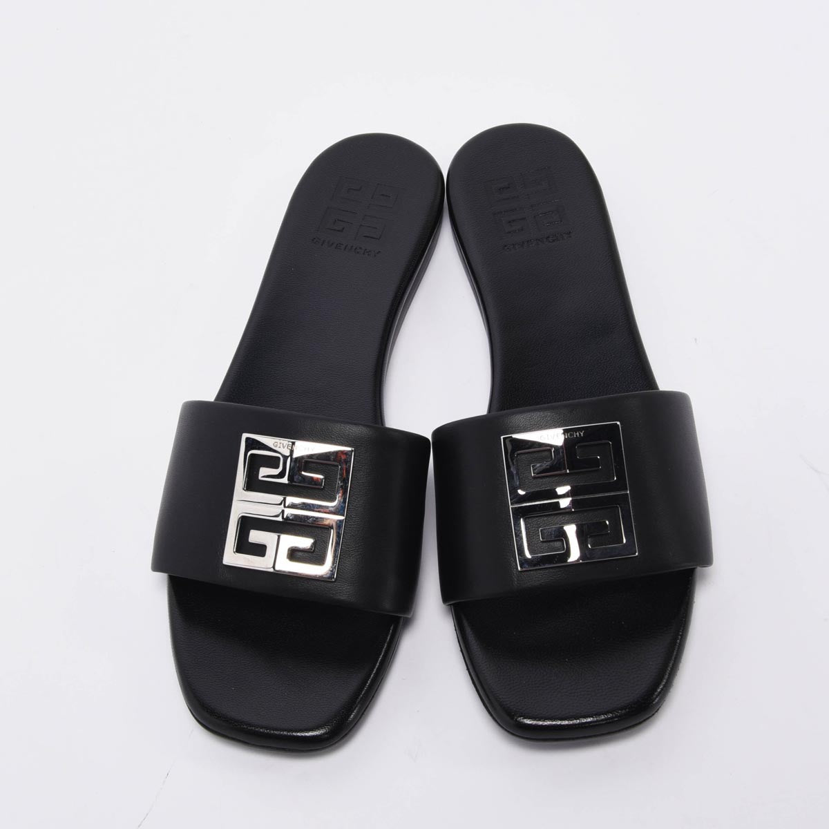 Givenchy Black Lambskin 4G Slides 38