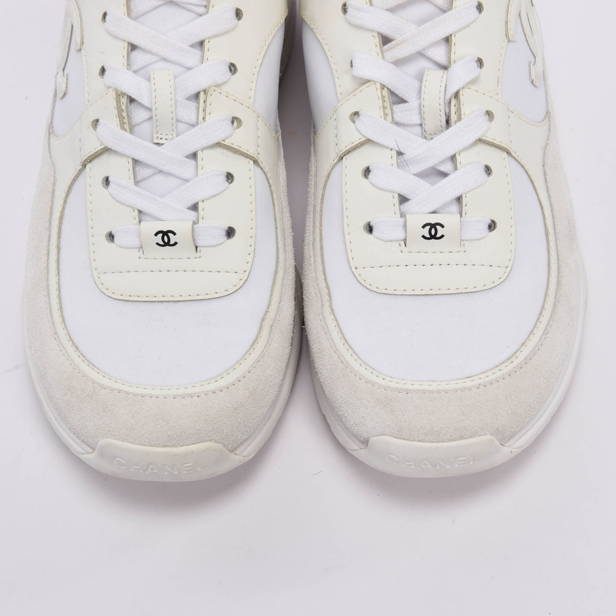 Chanel White Nylon & Suede CC Low Top Sneakers 40.5