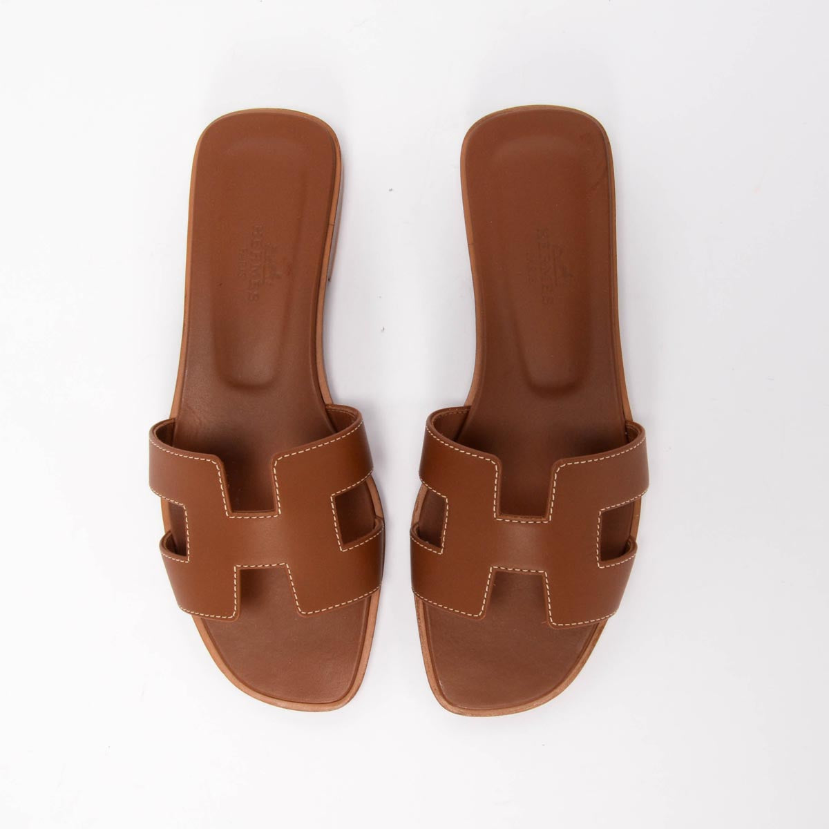 Hermes Gold Box Calf Oran Sandals 36