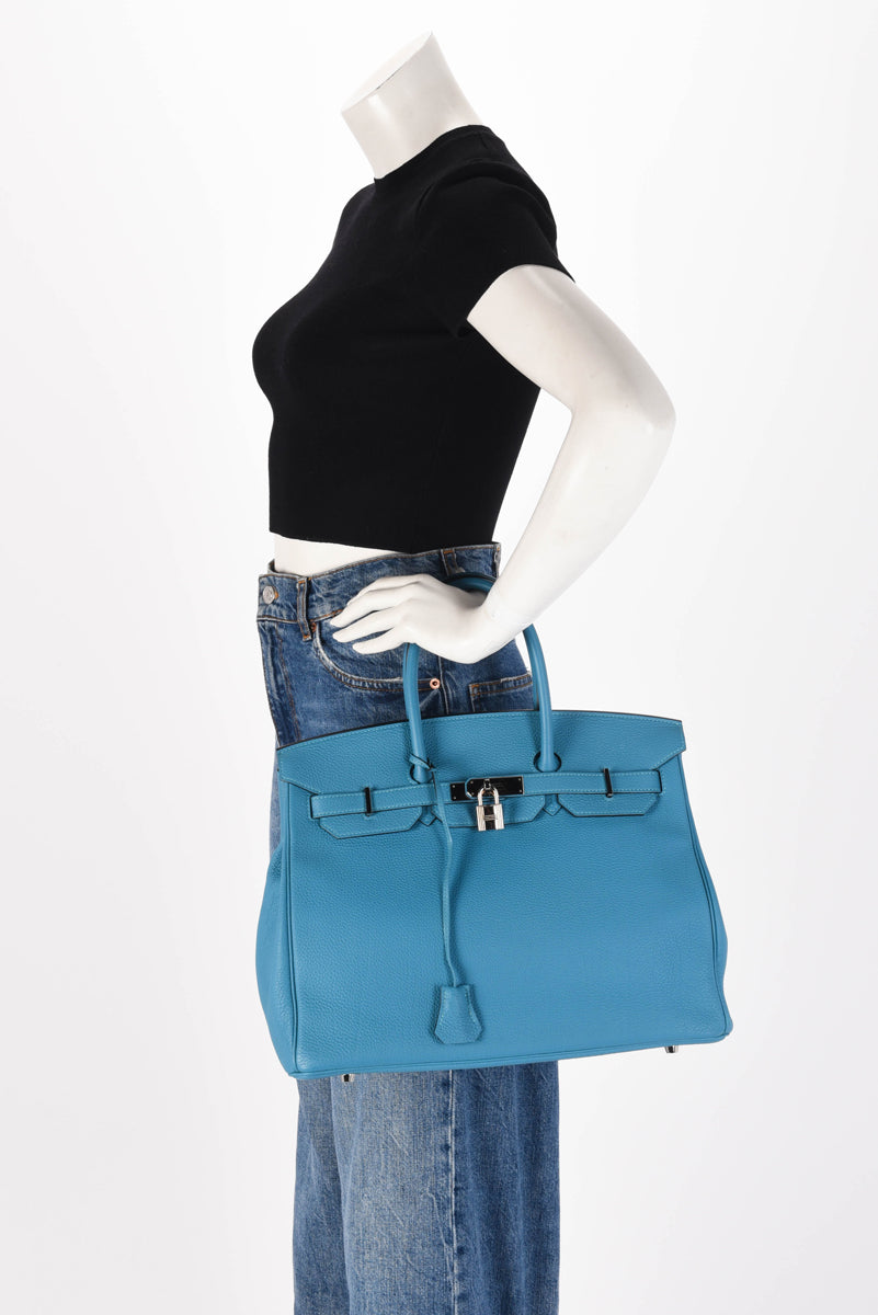 Hermes Blue Paon Togo Birkin 35 PHW