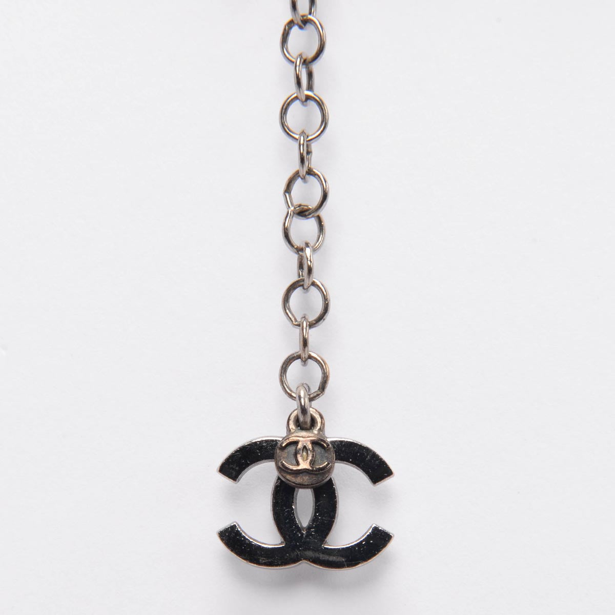 Chanel Pearl & Black Beaded Silver Chain CC Necklace