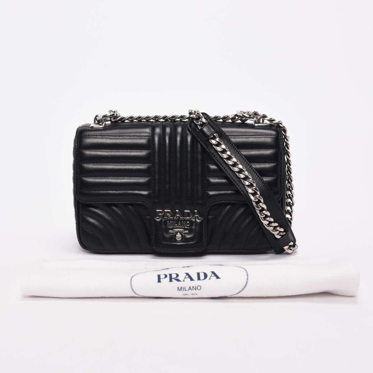 Prada Black Soft Calfskin Impunture Diagramme Medium Bag