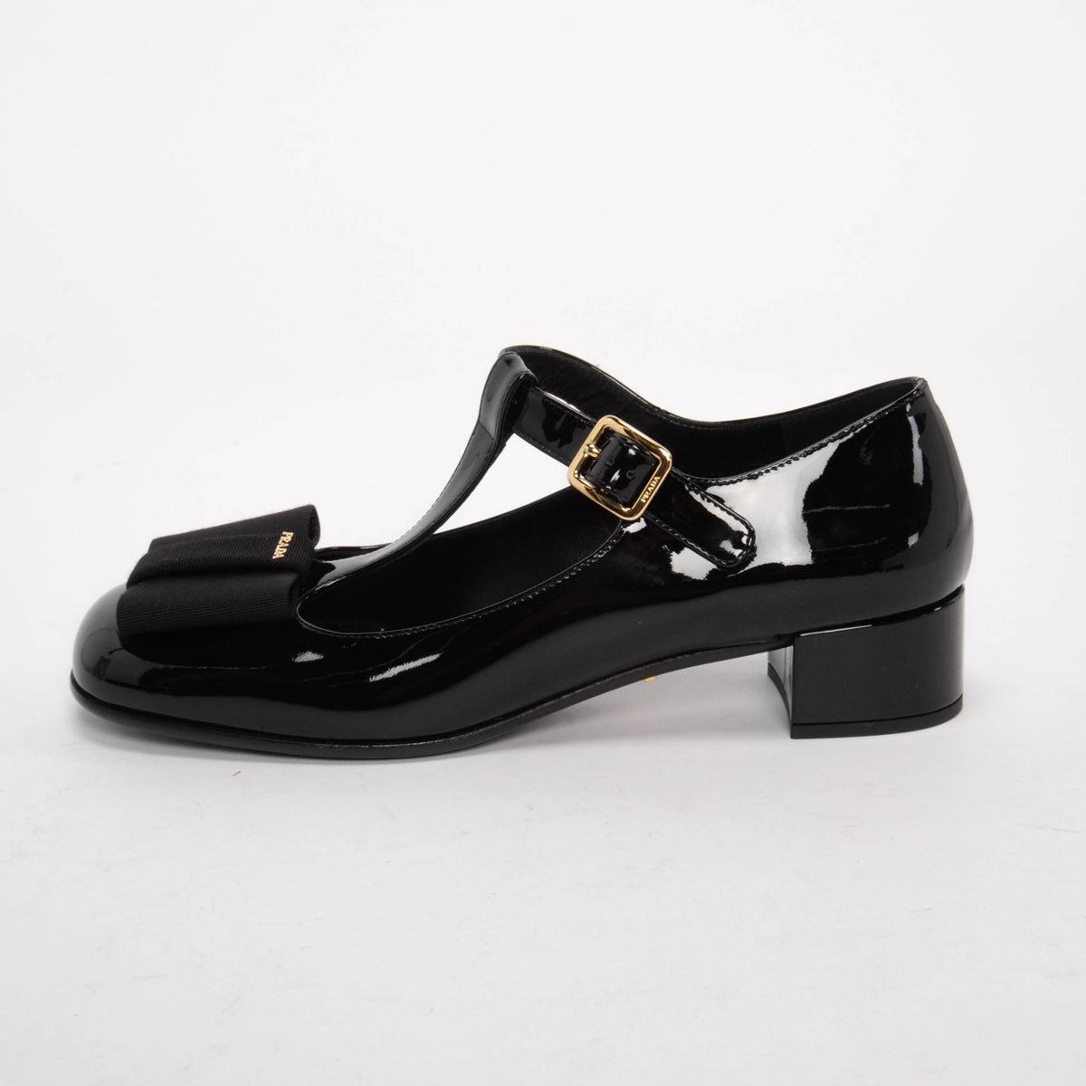 Prada Black Patent Bow T-Bar Pumps 38.5