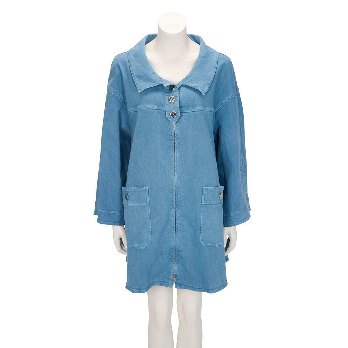 Chanel Sky Blue Cotton Denim Pea Coat FR 501