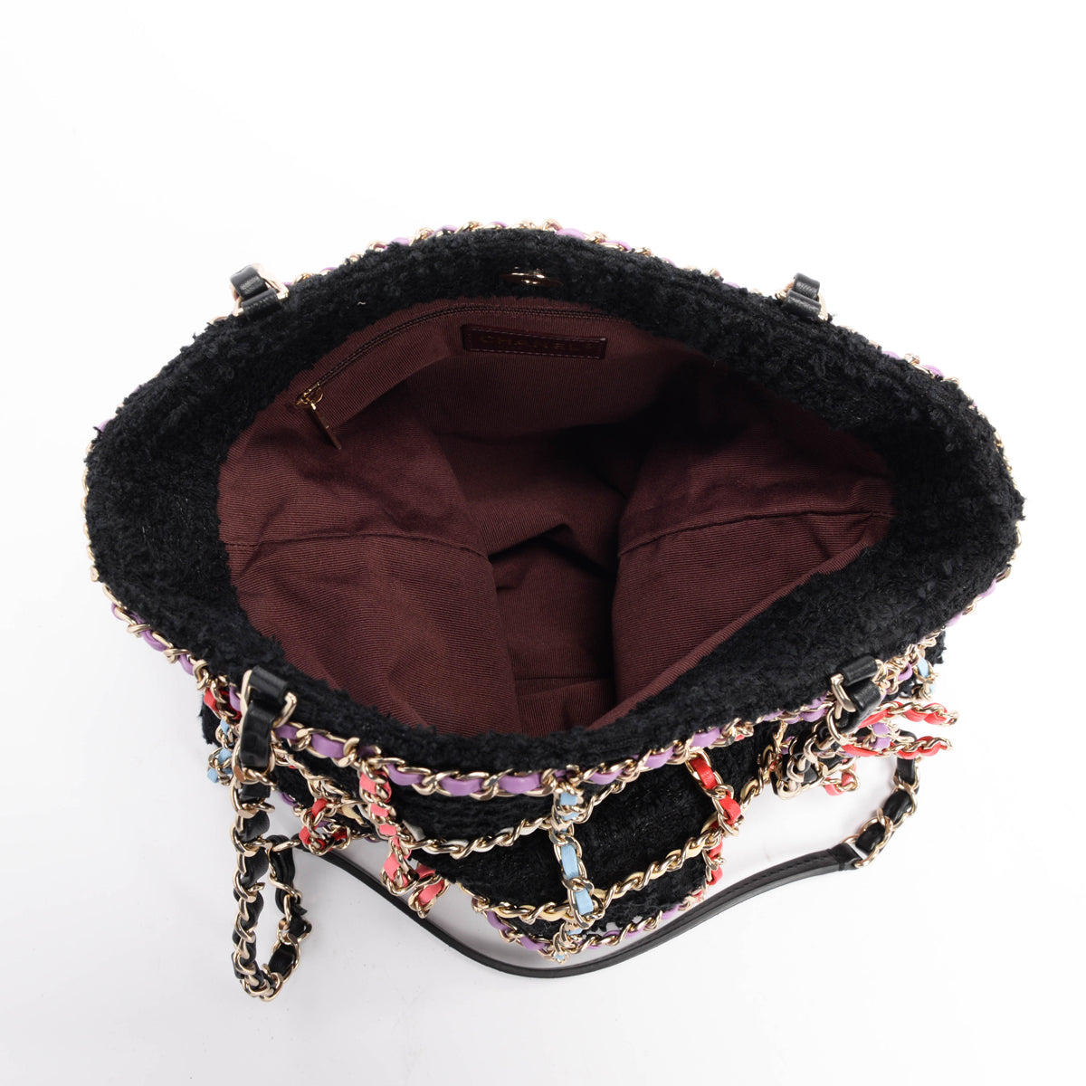 Chanel Black Tweed & Rainbow Chain Large Shopping Tote