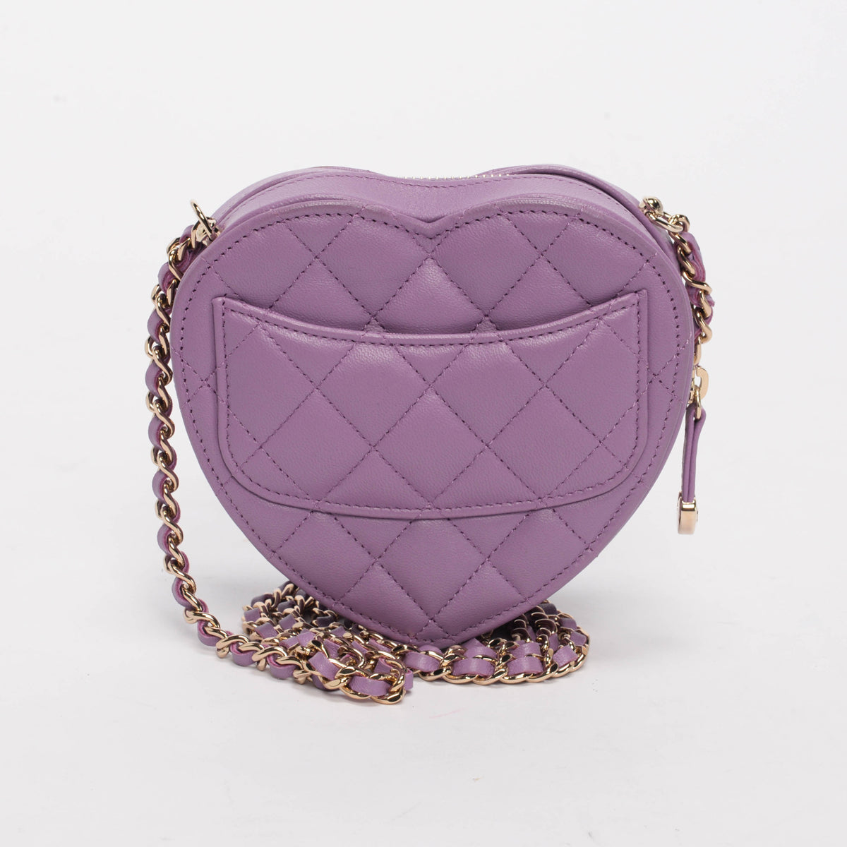 Chanel Purple Quilted Lambskin Small Heart Clutch With Chain