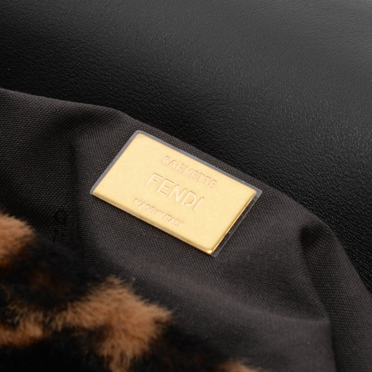 Fendi Tobacco & Black FF Shearling Baguette Bag