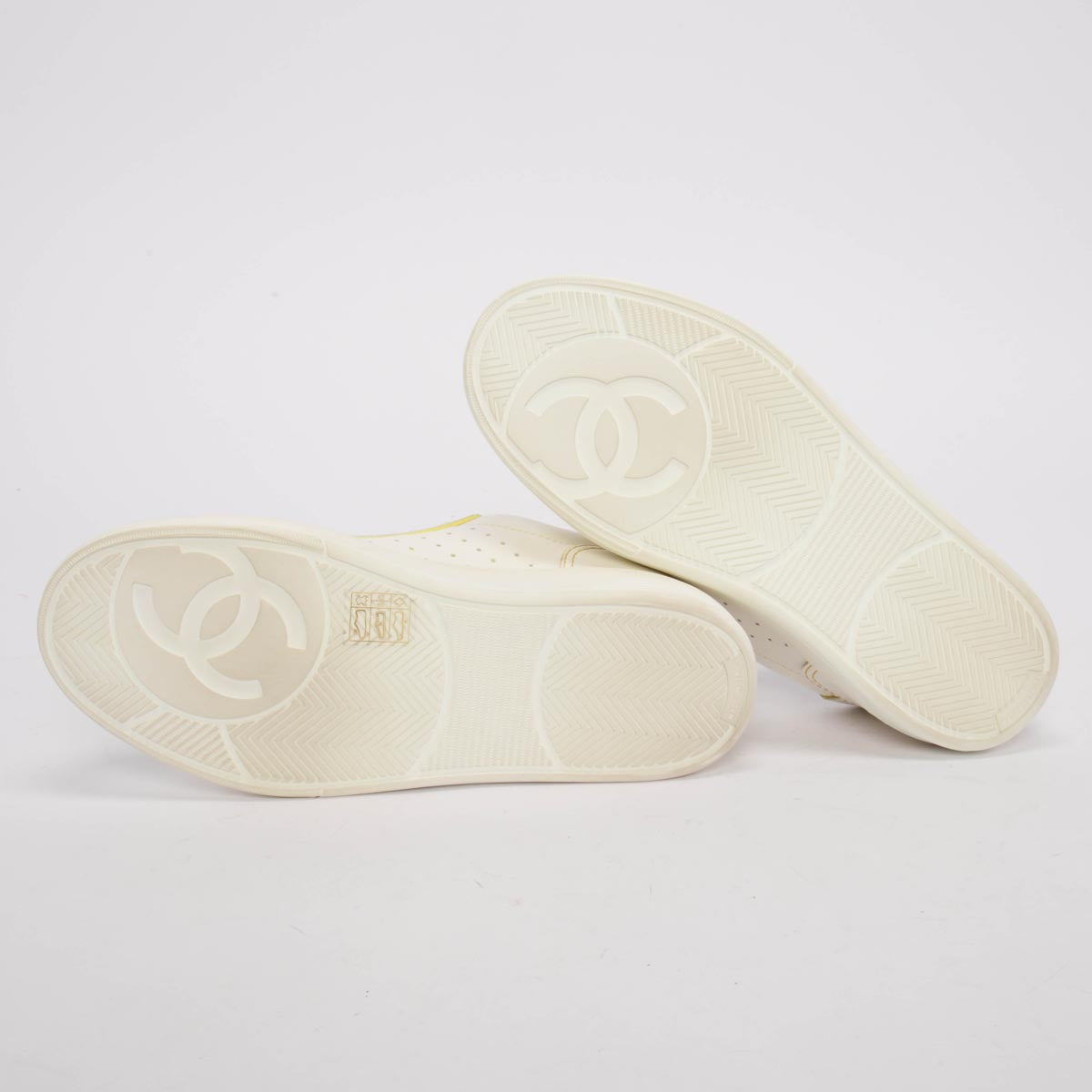 Chanel White & Yellow Calfskin Logo Sneakers 37.5