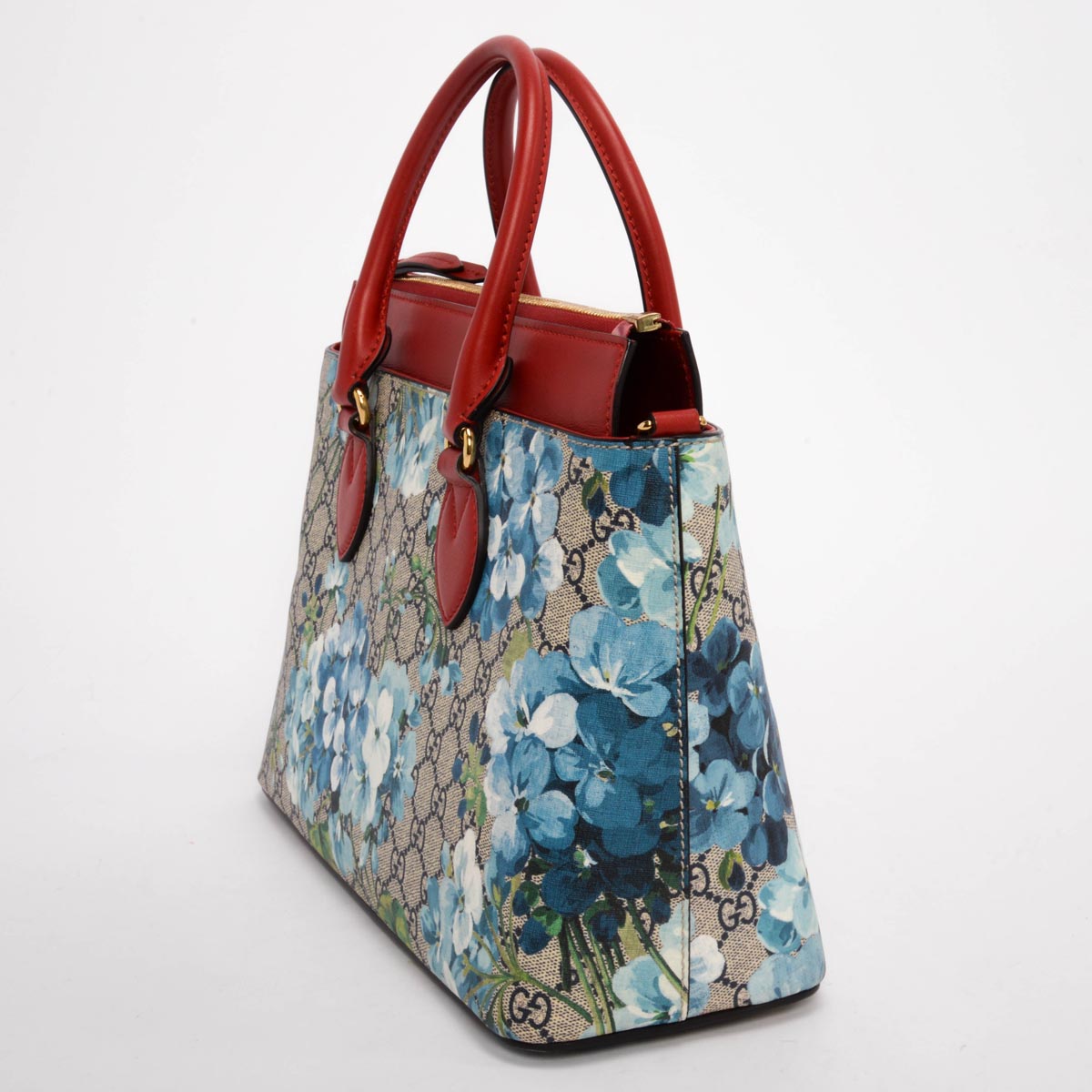 Gucci Red GG Supreme Blooms Medium Zip Tote
