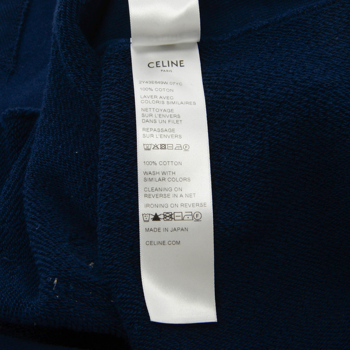 Celine Navy Cotton Logo Cropped Sweater L