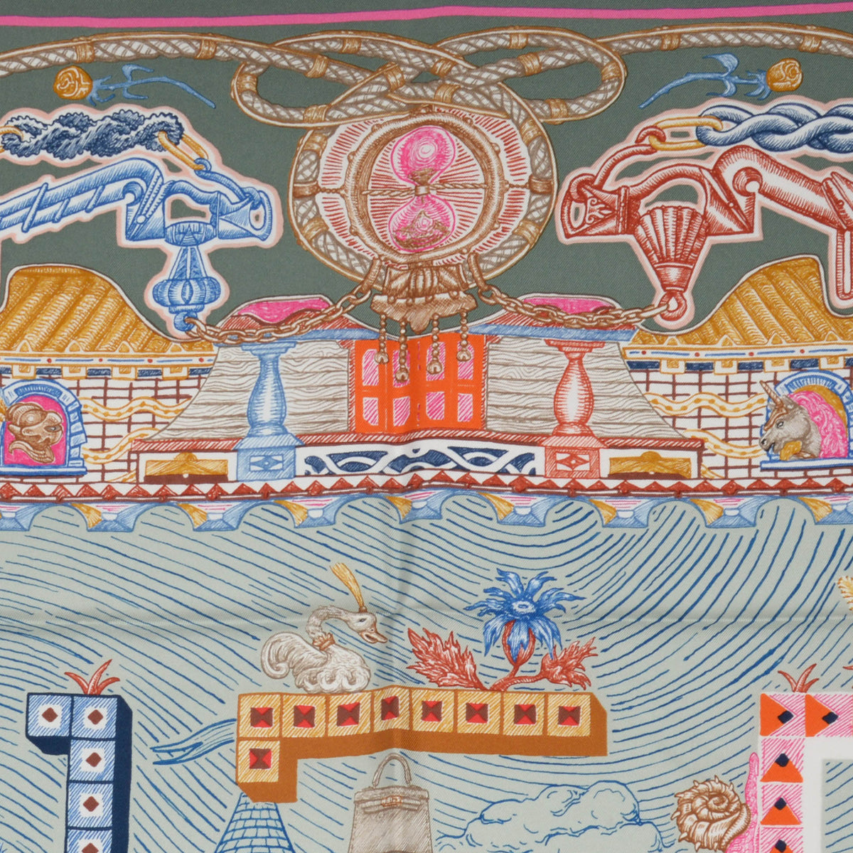 Hermes Vert Super Silk Quest Detail Scarf