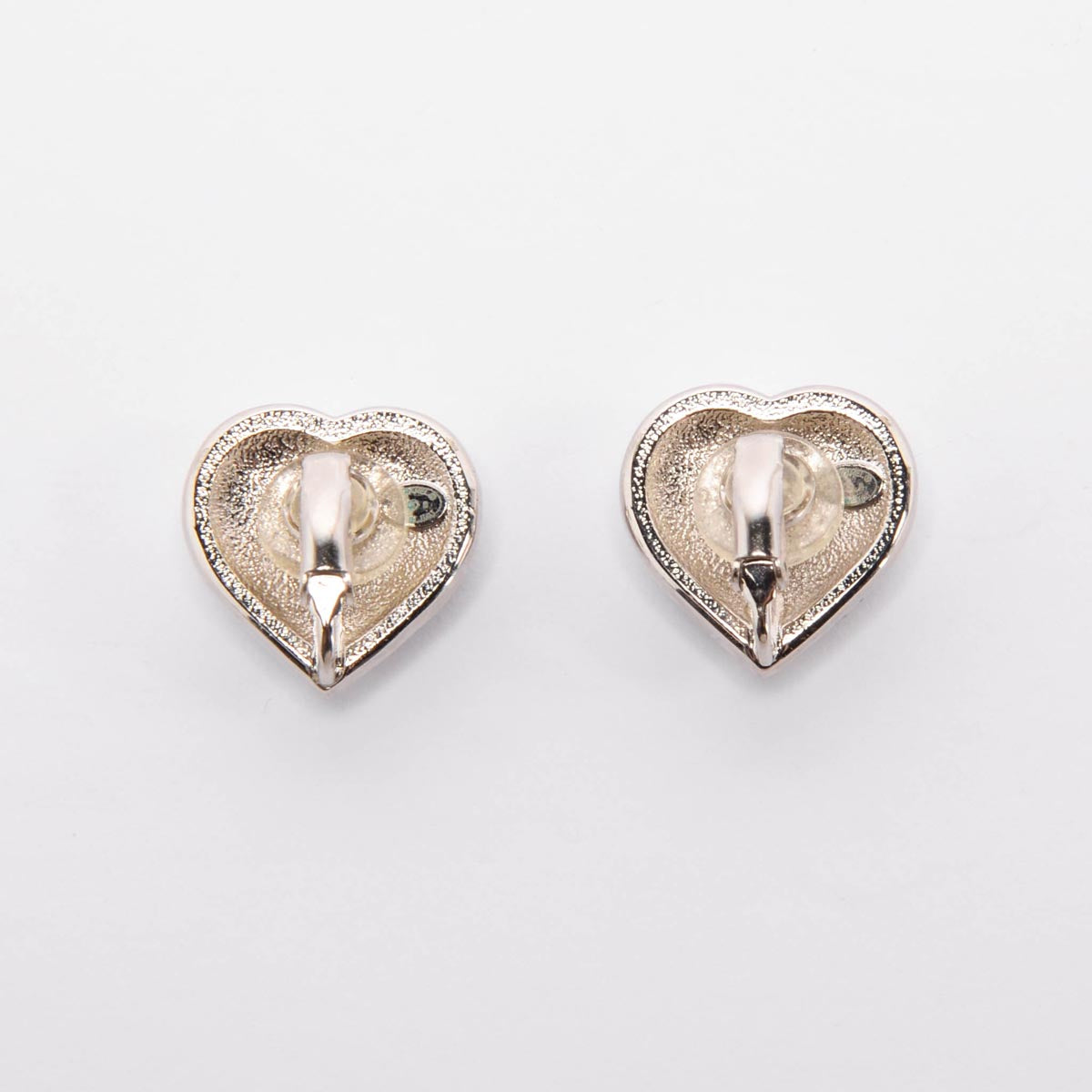 Chanel Silver Crystal & Pearl CC Heart Clip-On Earrings