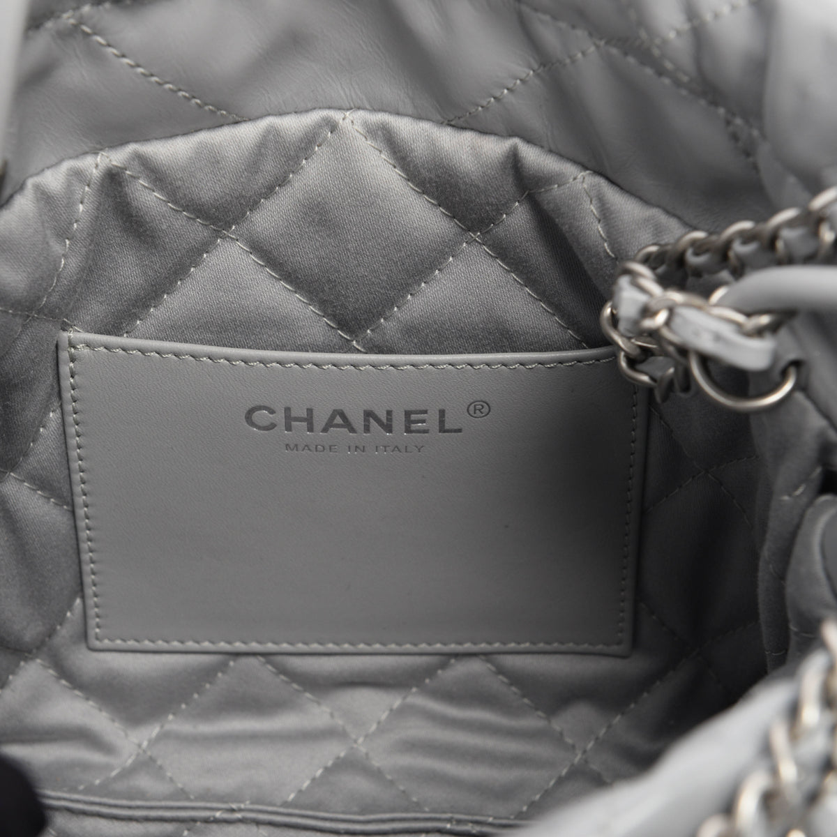 Chanel Light Grey Shiny Calfskin Mini 22 Bag