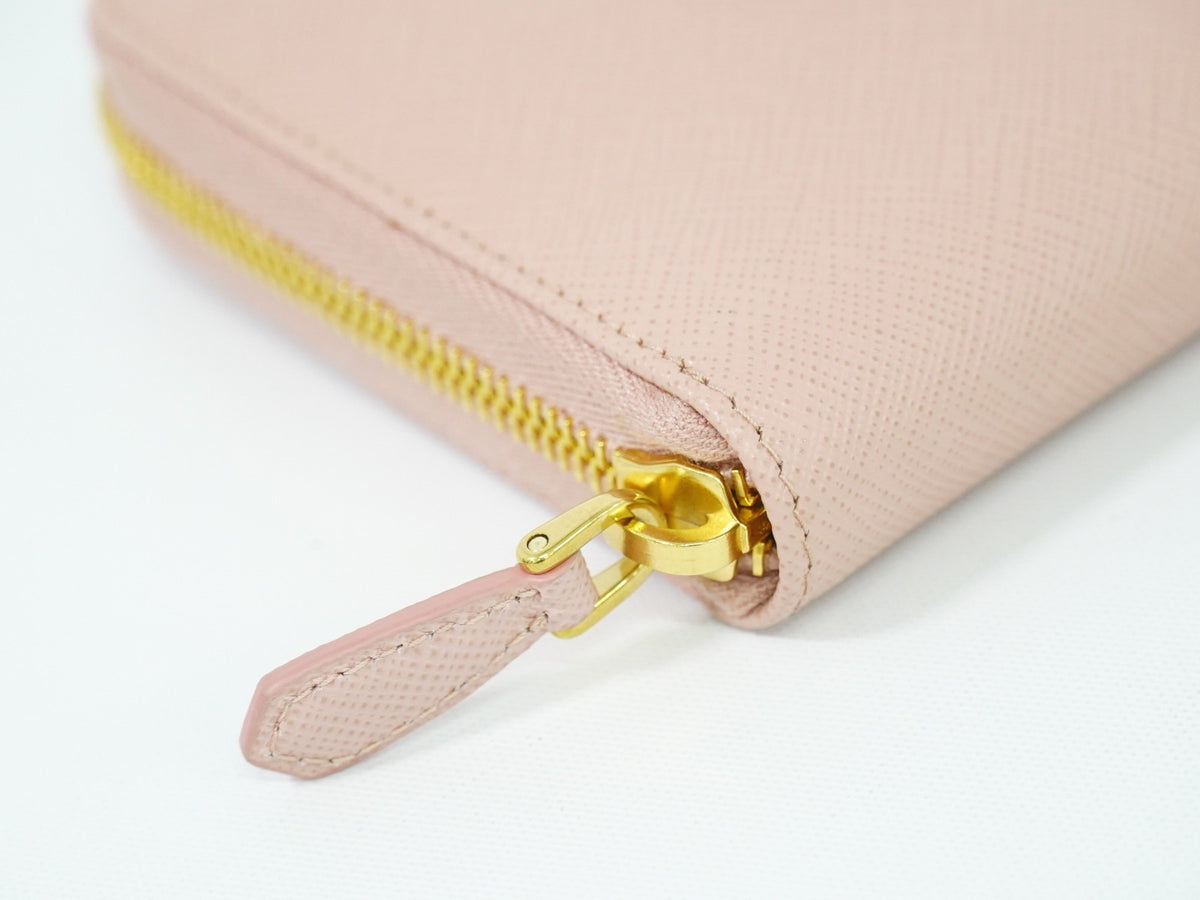 Prada Pink Saffiano Leather Bow Zip Around Wallet