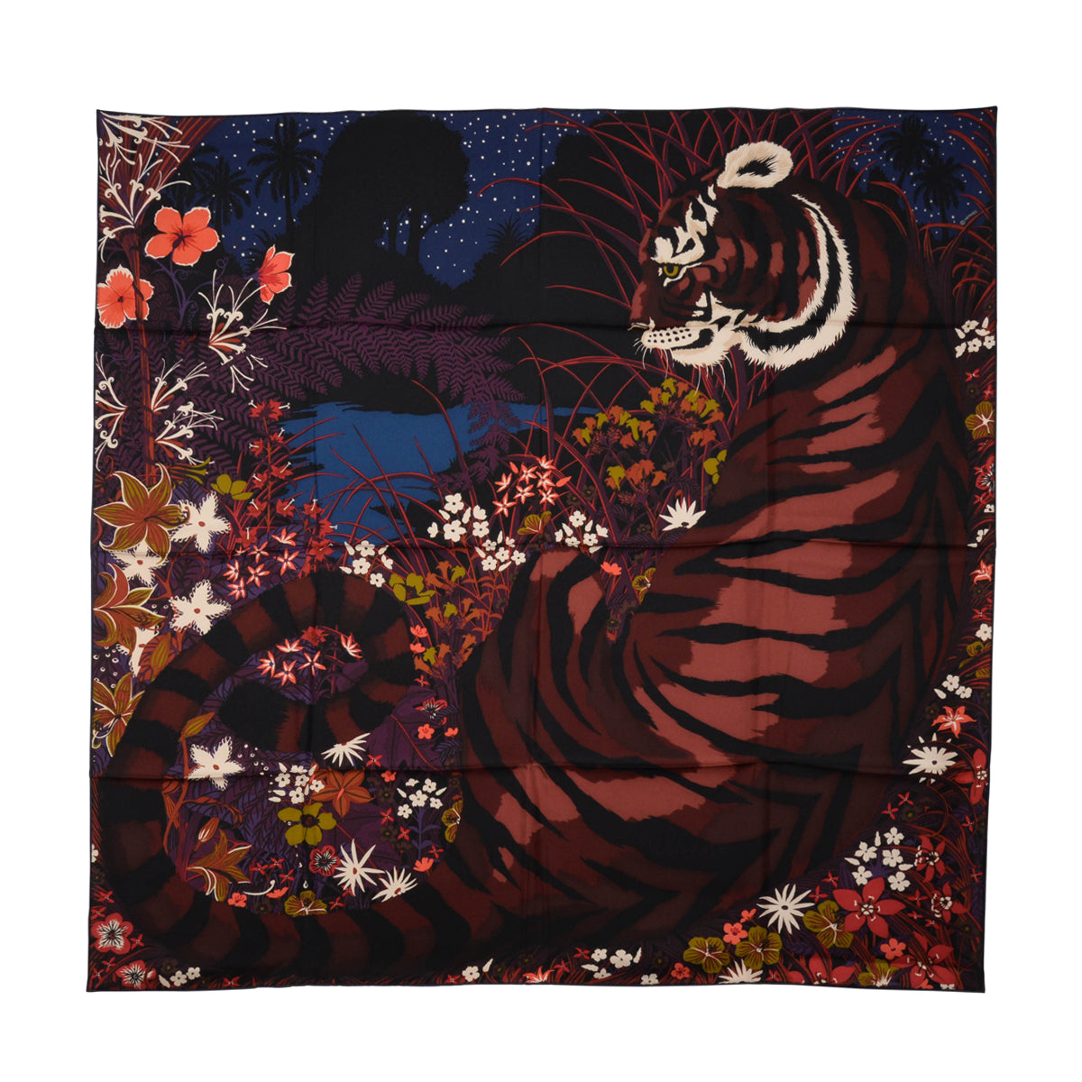 Hermes Brown Silk Tyger Tyger Scarf
