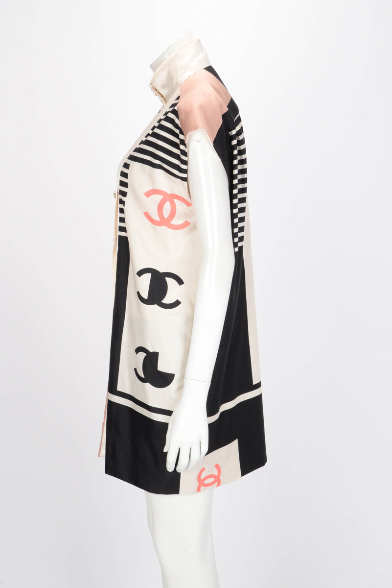 Chanel Ivory Silk CC Print Tunic Dress FR 34