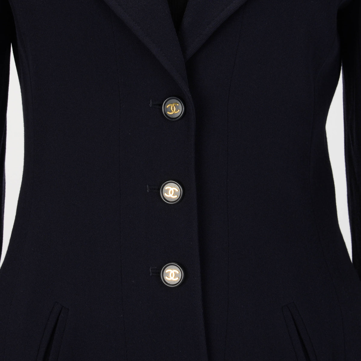 Chanel Navy Wool Twill Long Line Jacket FR 38