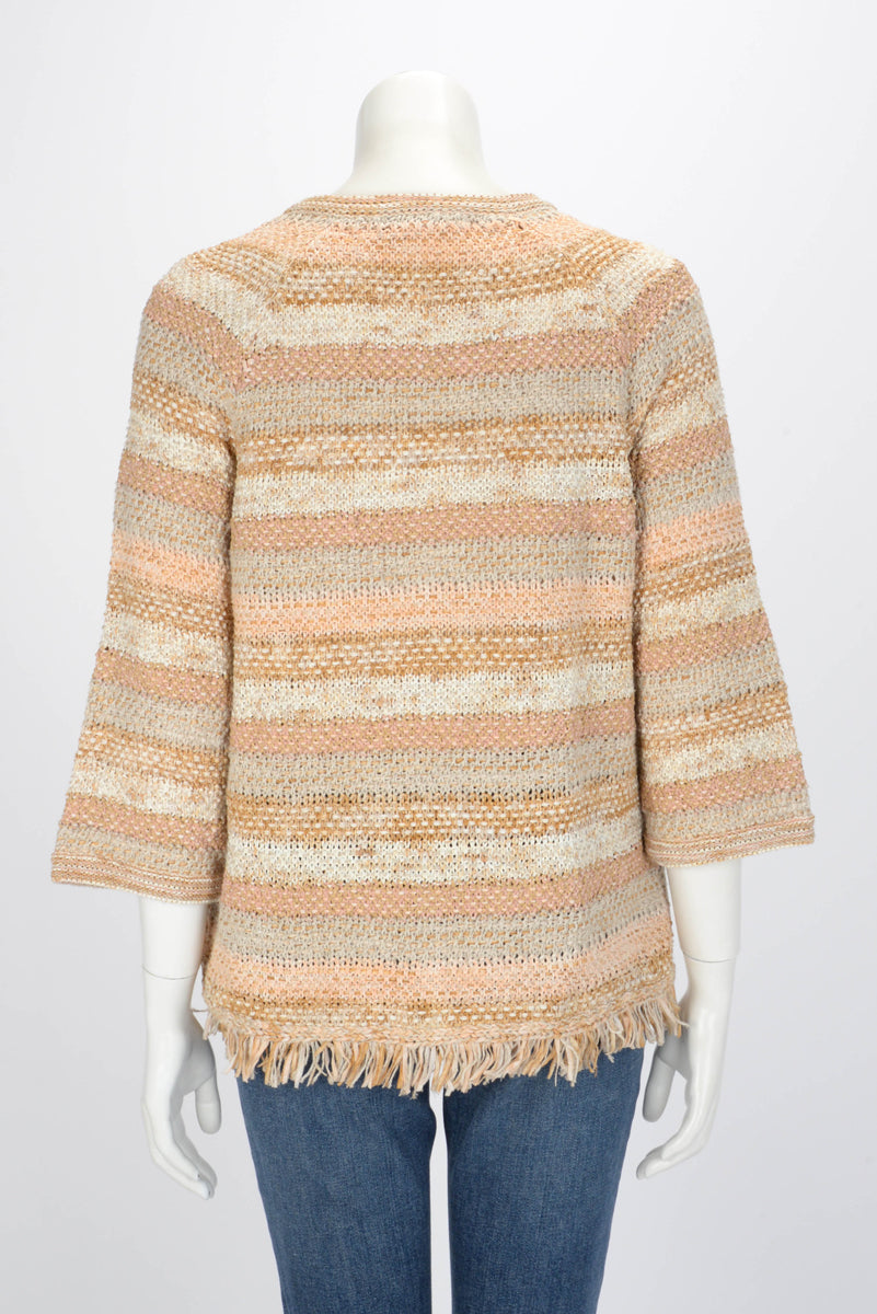 Chanel Peach & Beige Knit Striped Jacket FR 40