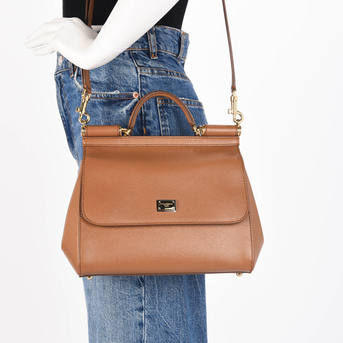 Dolce & Gabbana Camel Dauphine Leather Medium Sicily Bag