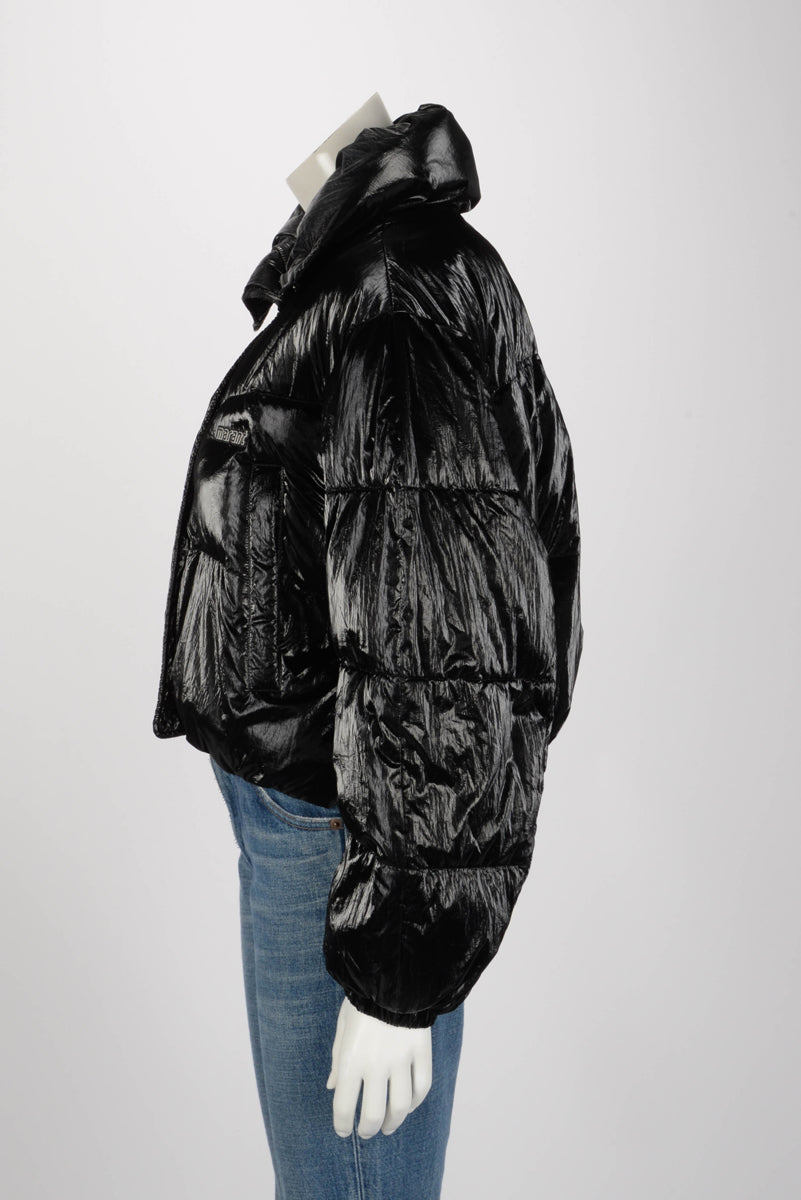 Isabel Marant Etoile Black Glossed Shell Telia Cropped Puffer Jacket FR 34
