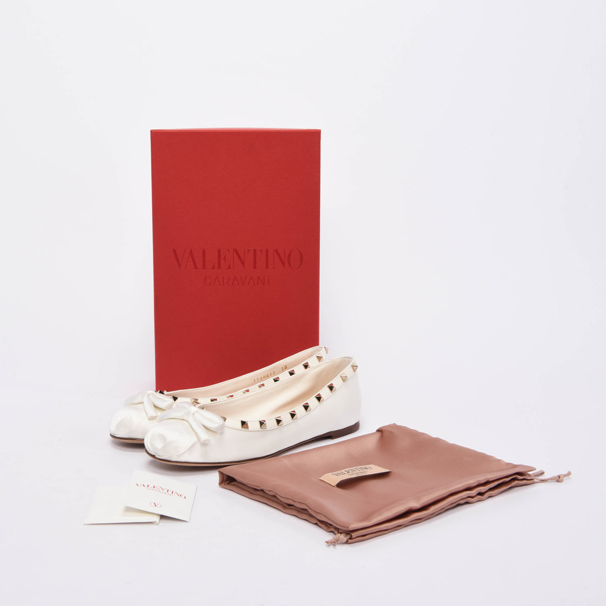 Valentino Ivory Satin Rockstud Ballet Flats 38