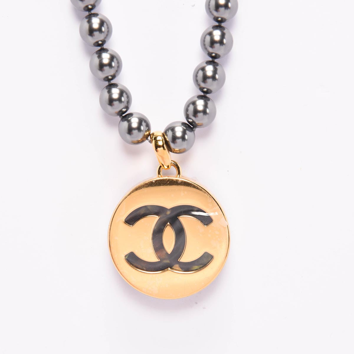 Chanel Charcoal Pearl & Resin CC Pendant Necklace with Lariat