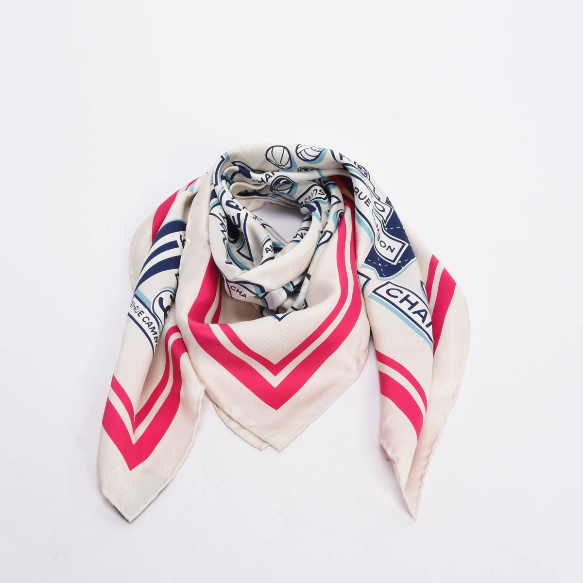 Chanel Ivory Silk CC Beach Logo Scarf