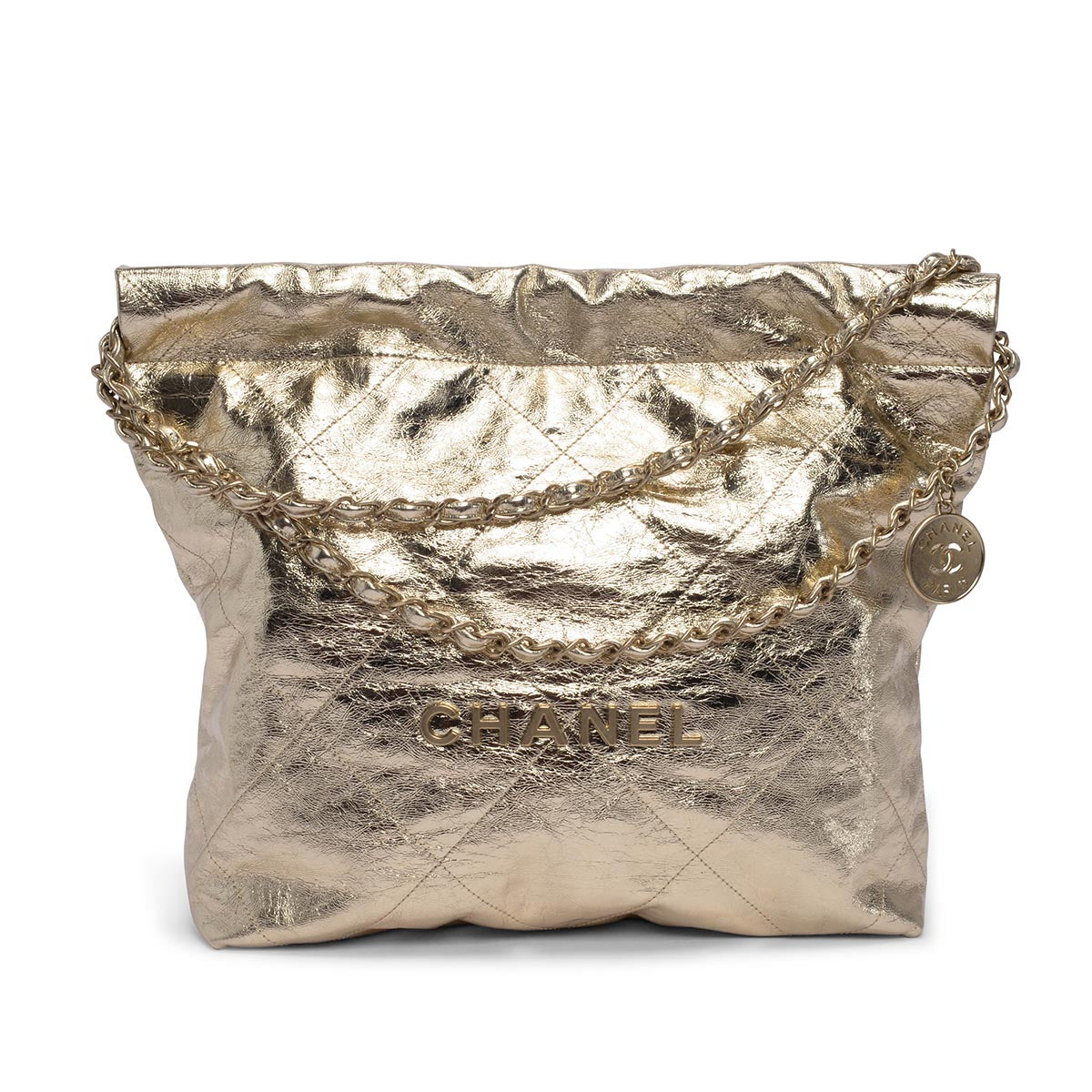 Chanel Light Gold Metallic Crumpled Calfskin Small 22 Bag
