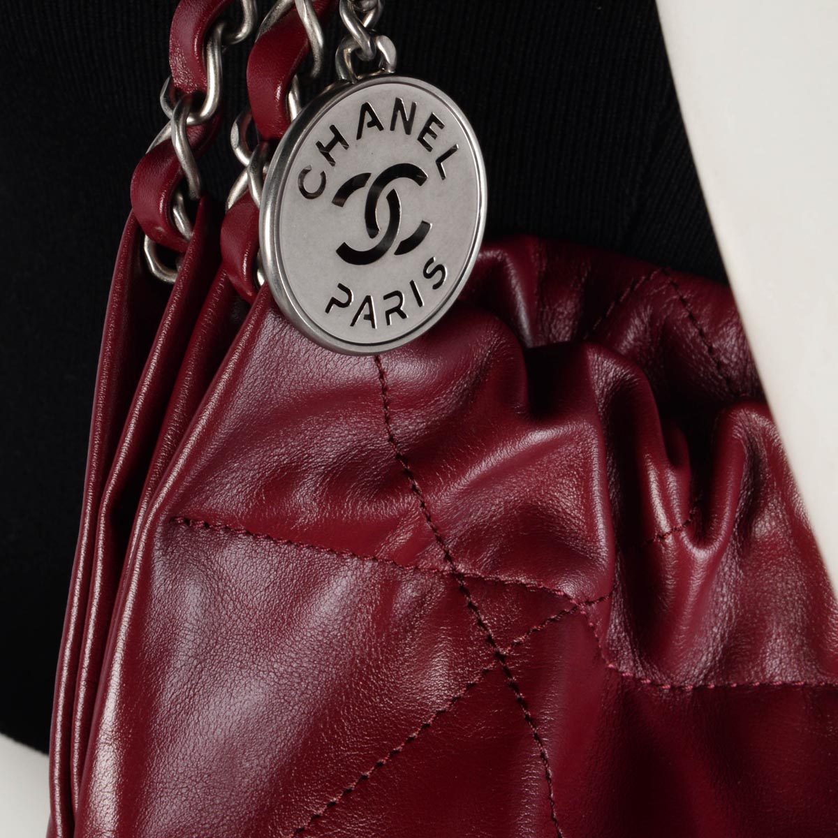 Chanel Burgundy Shiny Calfskin Medium 22 Bag