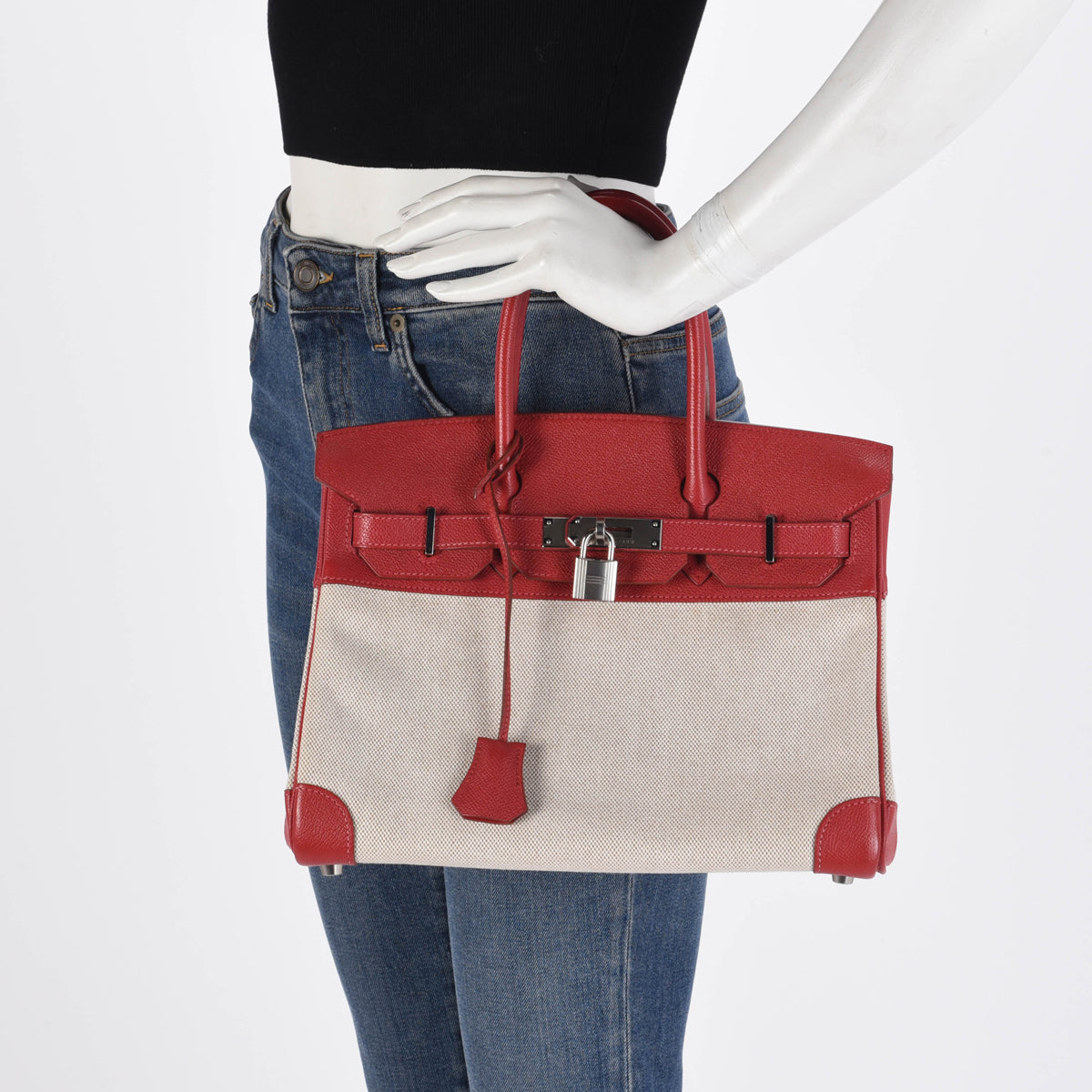 Hermes Rouge Vif Courchevel & Toile H Birkin 30 PHW