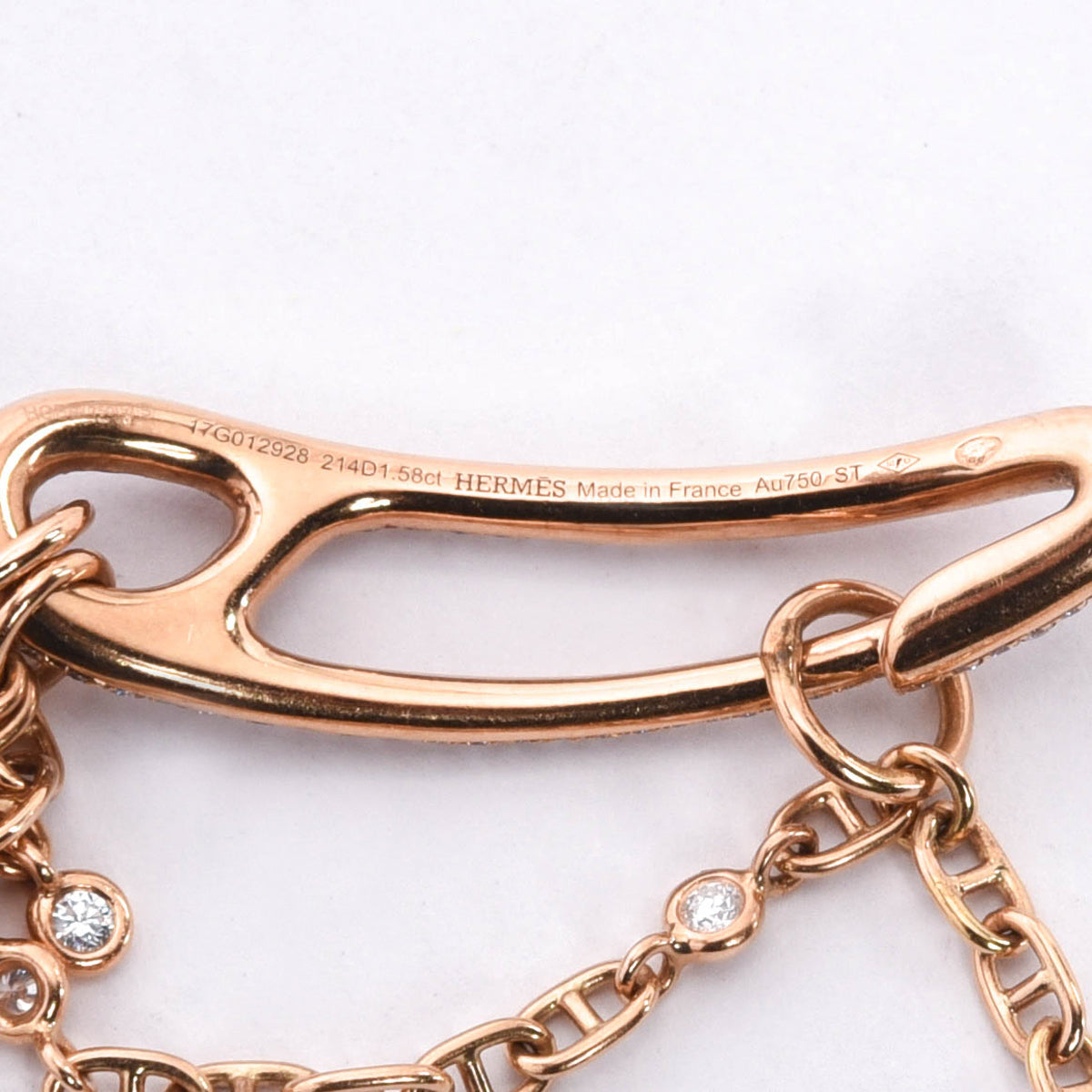 Hermes 18k Rose Gold & Diamond Chaine D'Ancre Punk Bracelet