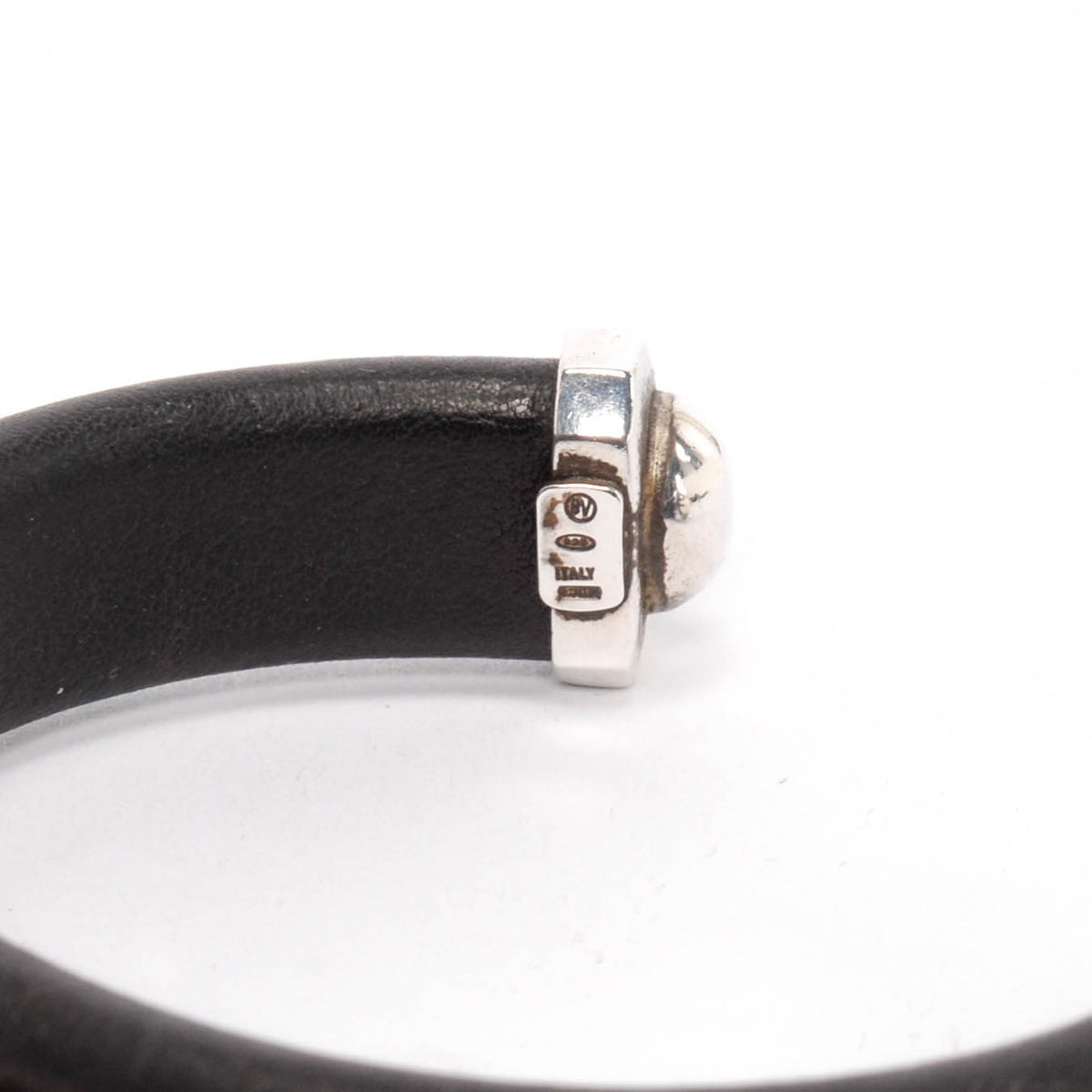 Bottega Veneta Black Leather & Silver Intrecciato Cuff