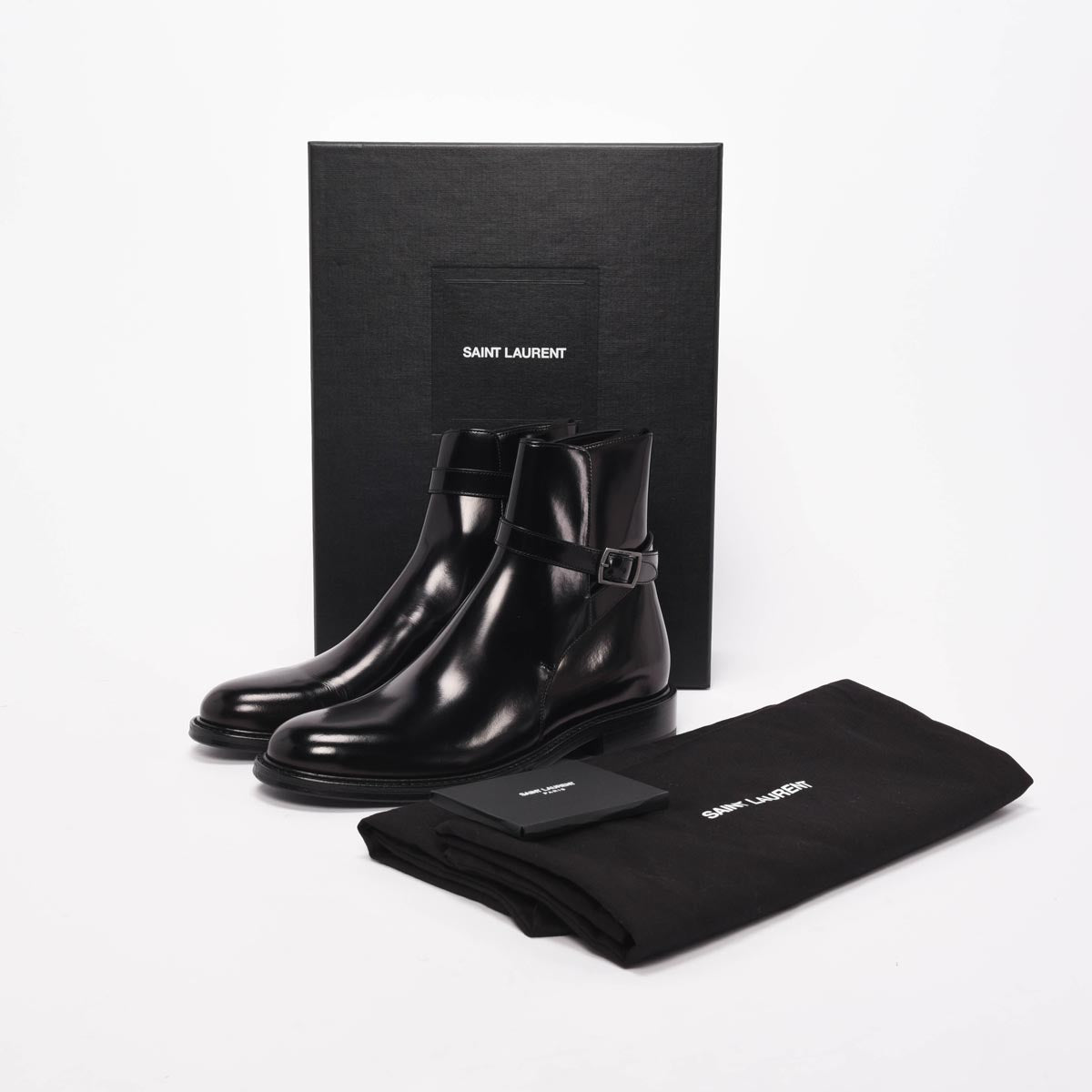 Saint Laurent Black Hi-Shine Army Ankle Boots 39