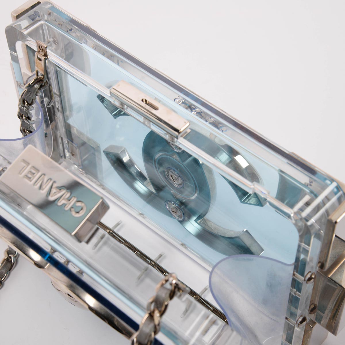 Chanel Blue Clear Plexiglass Boy Brick Lego Clutch