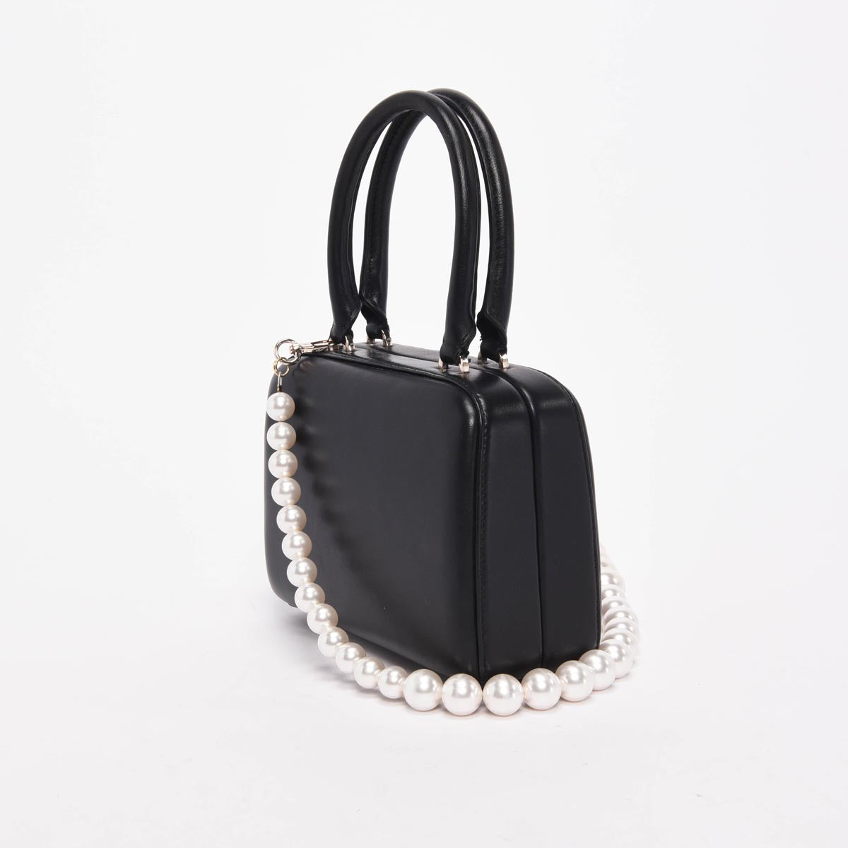Simone Rocha Black Lambskin Mini Handheld Case With Pearl Strap